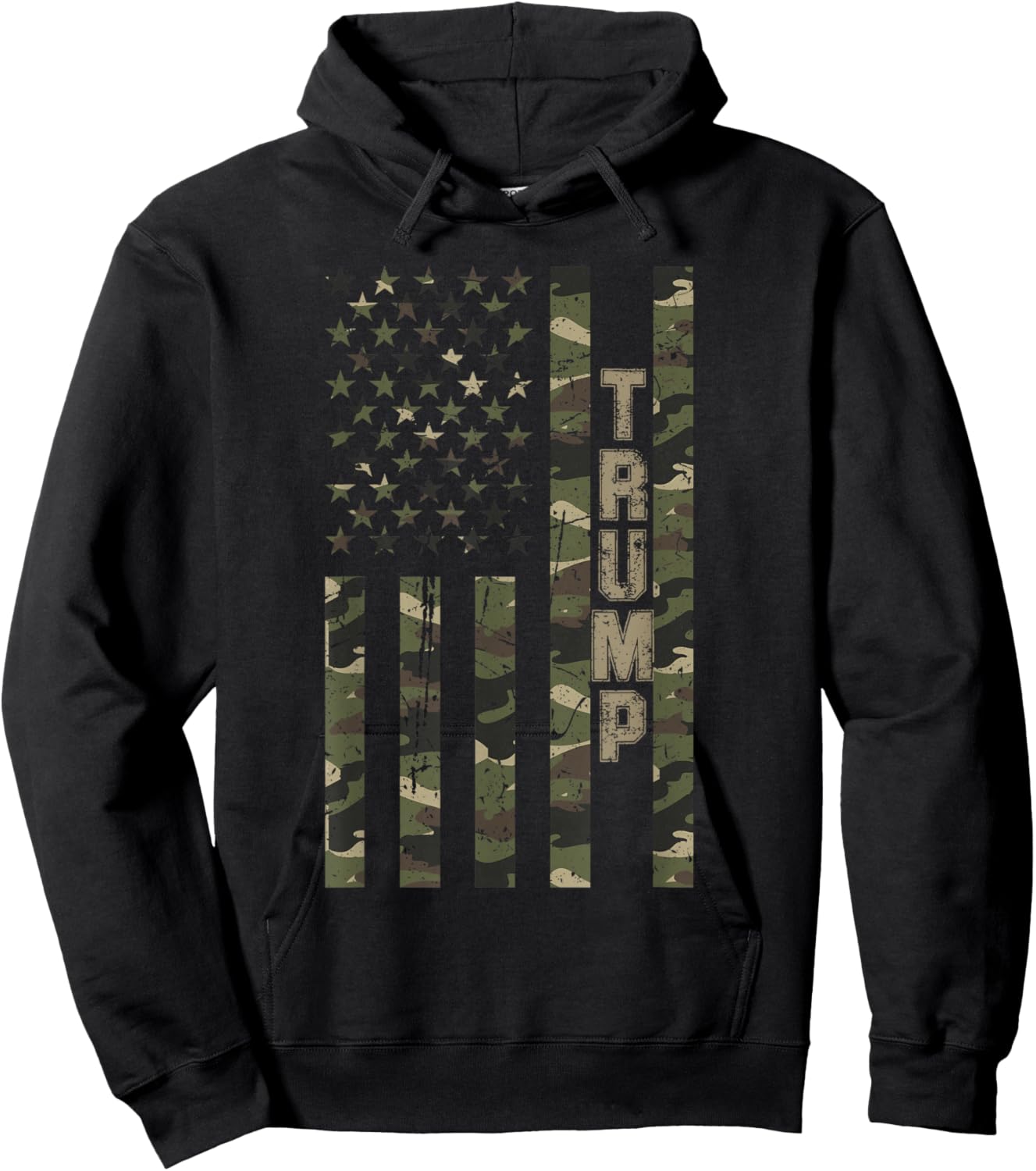 Trump United States Distressed Camo w US Flag Hoodie - Hoodie | Black