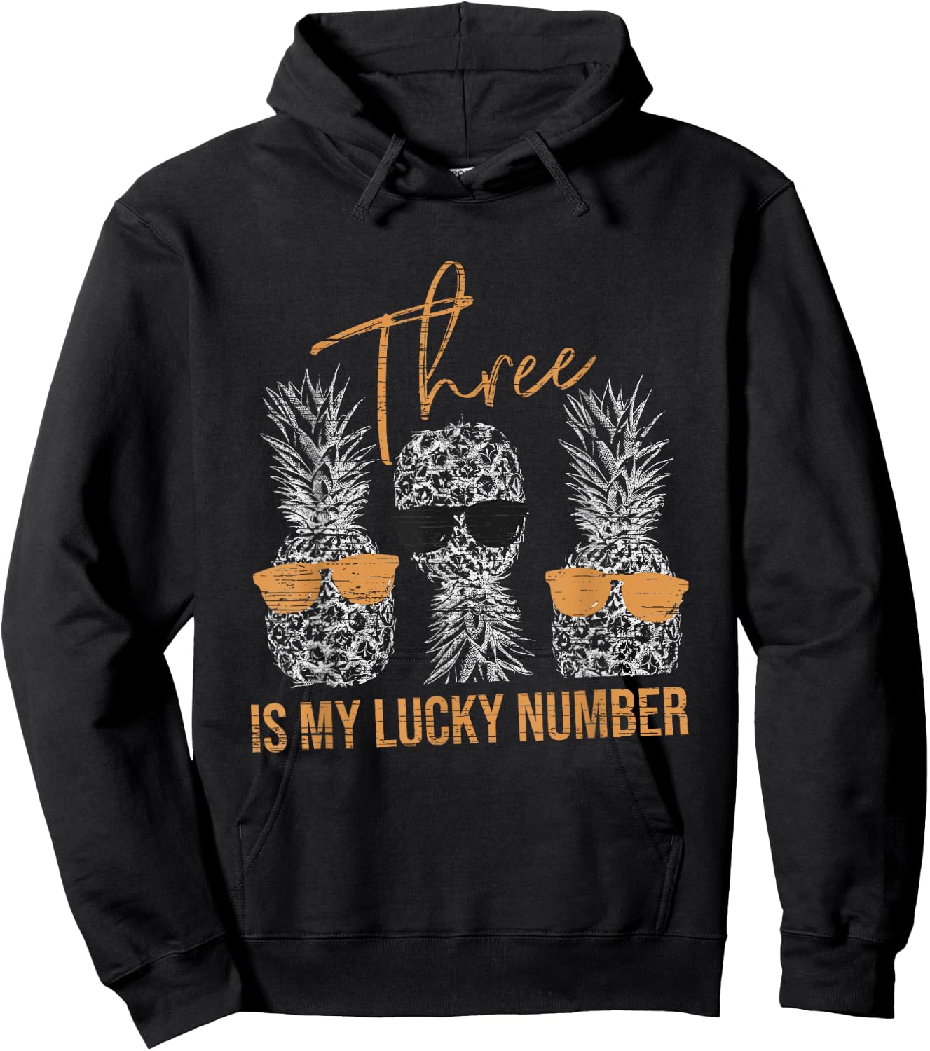Three Is My Lucky Number - Upside Down Pineapple Hoodie - Hoodie | Black