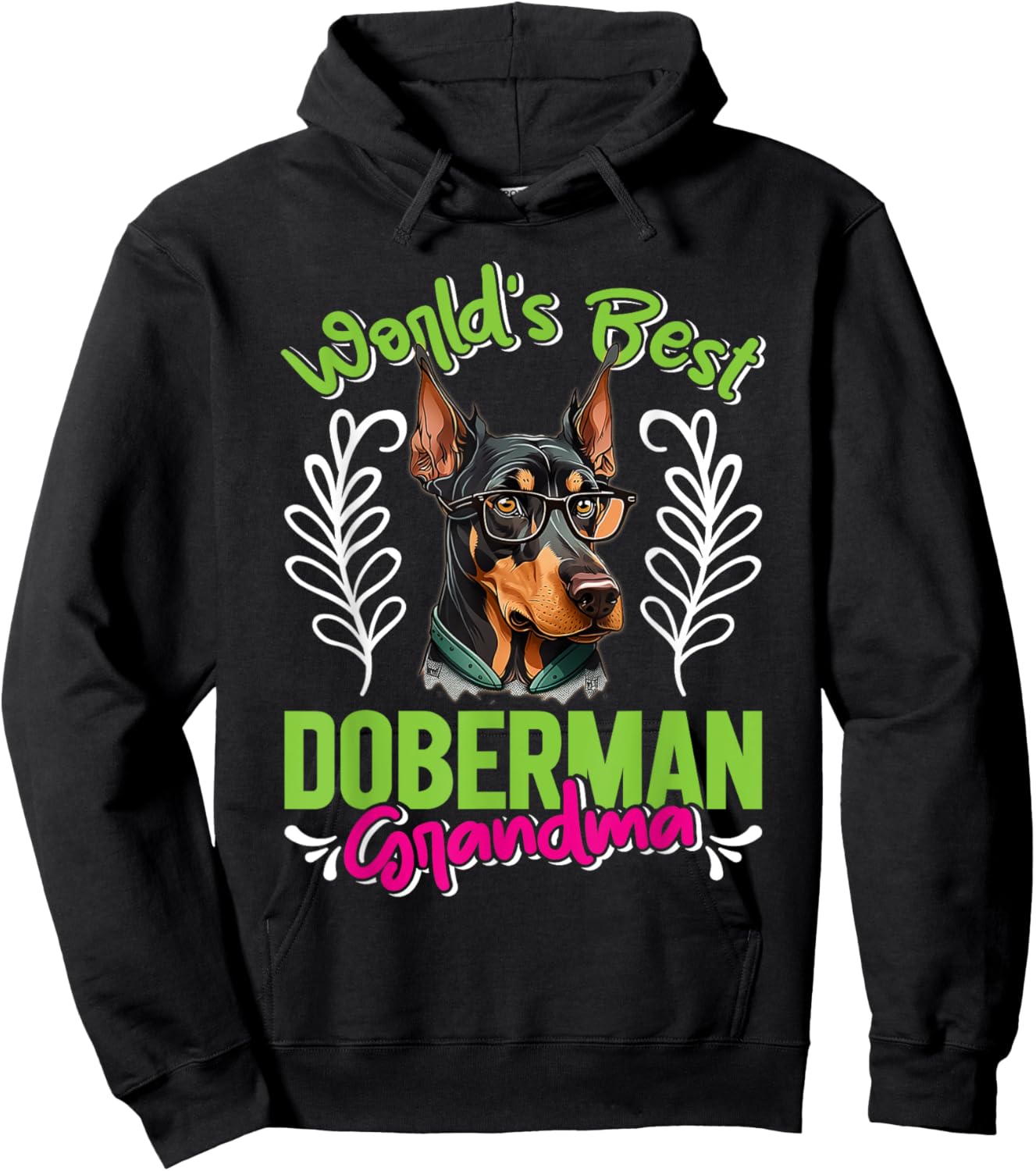 Dobie WORLD'S BEST DOBERMAN GRANDMA Dog Granny Dobies - Adults, Short Sleeve, Black, Small, Classic Fit, Cotton Blend, Dog-Themed, Classic Style Hoodie - Hoodie | Black