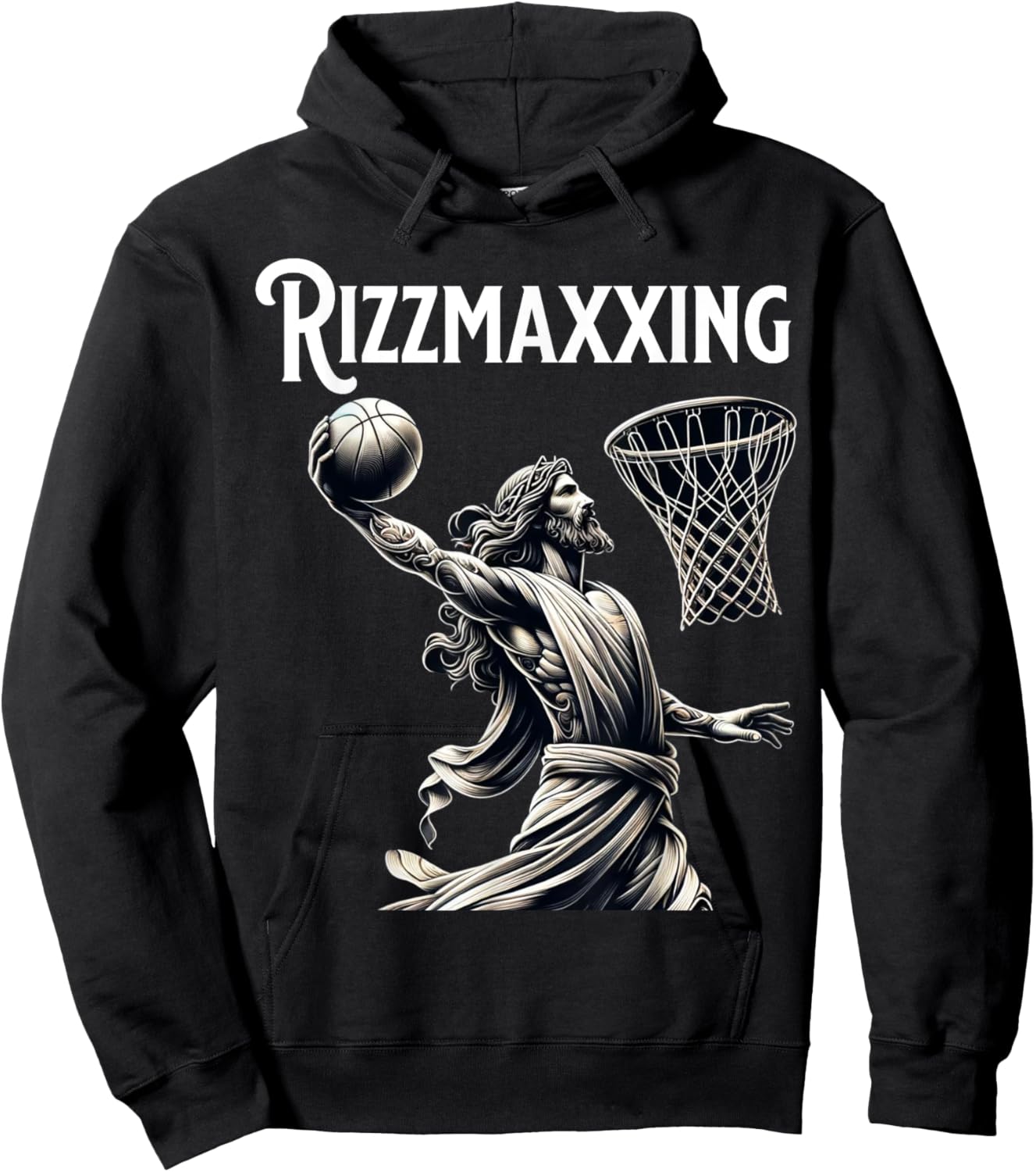 He is Rizzin Jesus Playing Basketball Funny Rizzmaxxing Hoodie - Hoodie | Black