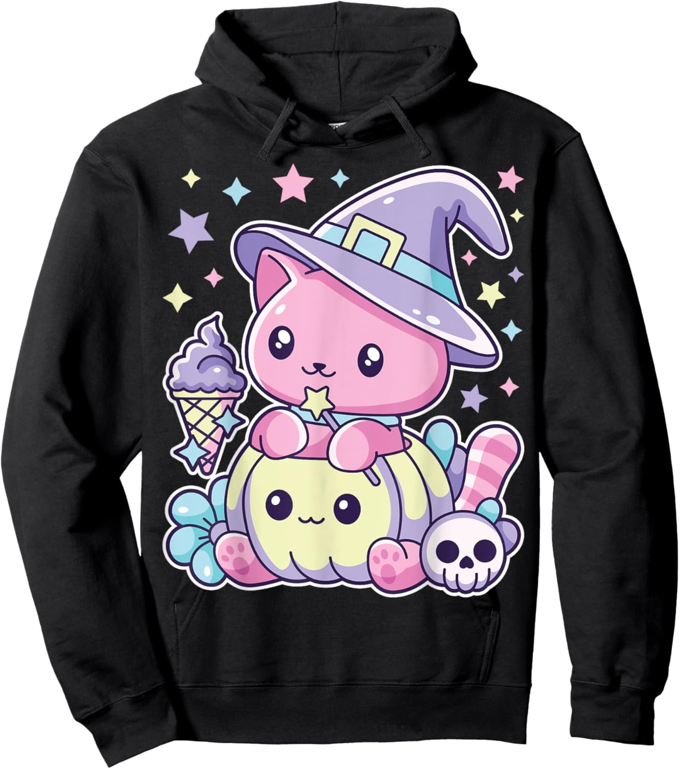 Spooky Halloween Kitty Witch Cat Animal Pumpkin Girl Toddler Hoodie - Hoodie | Black