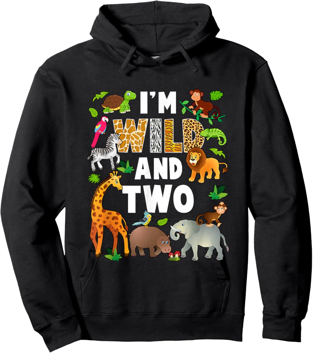 I'm Wild And Two 2 Year Old 2Nd Birthday Safari Jungle Hoodie - Hoodie | Black