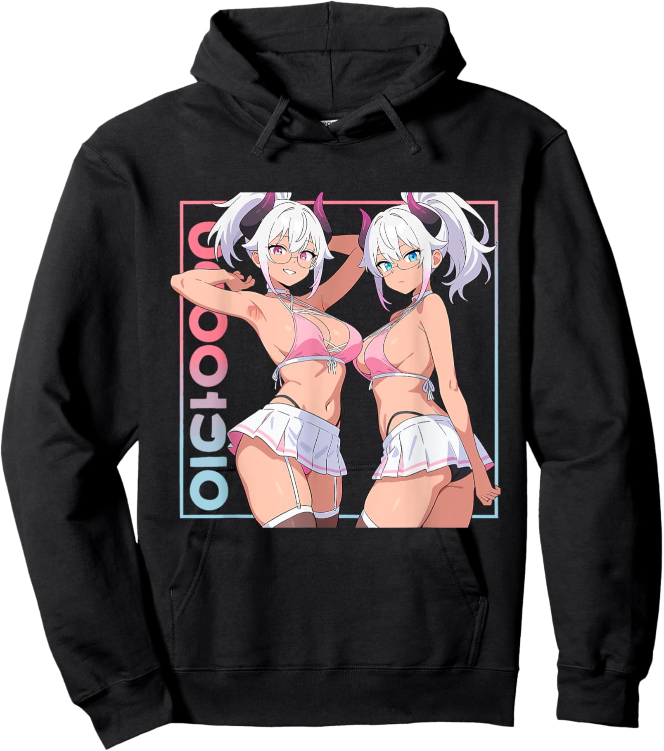 Waifu Sexy Anime Girl Horns Mini jupe Japonaise Rétro Art Hoodie - Hoodie | Black