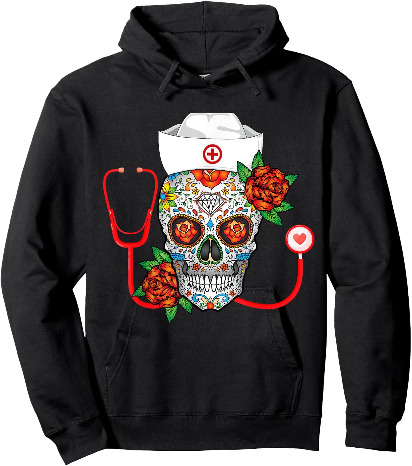 Funny Nursing Calavera Dia de Muertos Halloween Day Girls Hoodie - Hoodie | Black