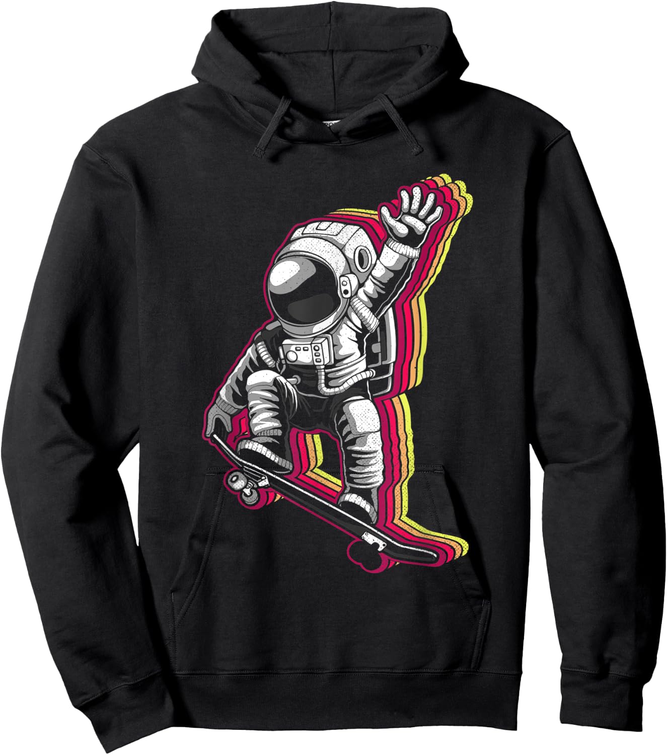 Skating Astronaut Cartoon Kids Skater Boy 70s 80s Skateboard Hoodie - Hoodie | Black