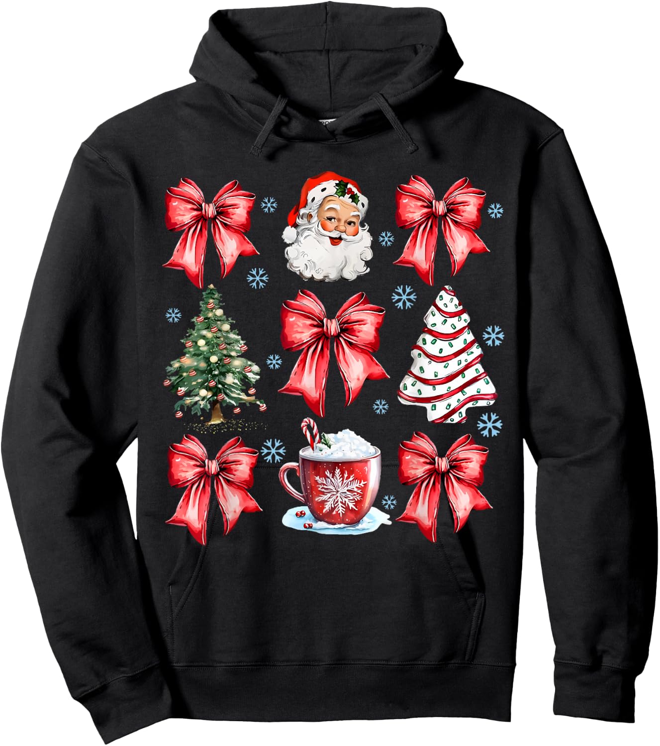 Coquette Bow Santa Christmas Tree Cake Candy Cane Girly Xmas Hoodie - Hoodie | Black