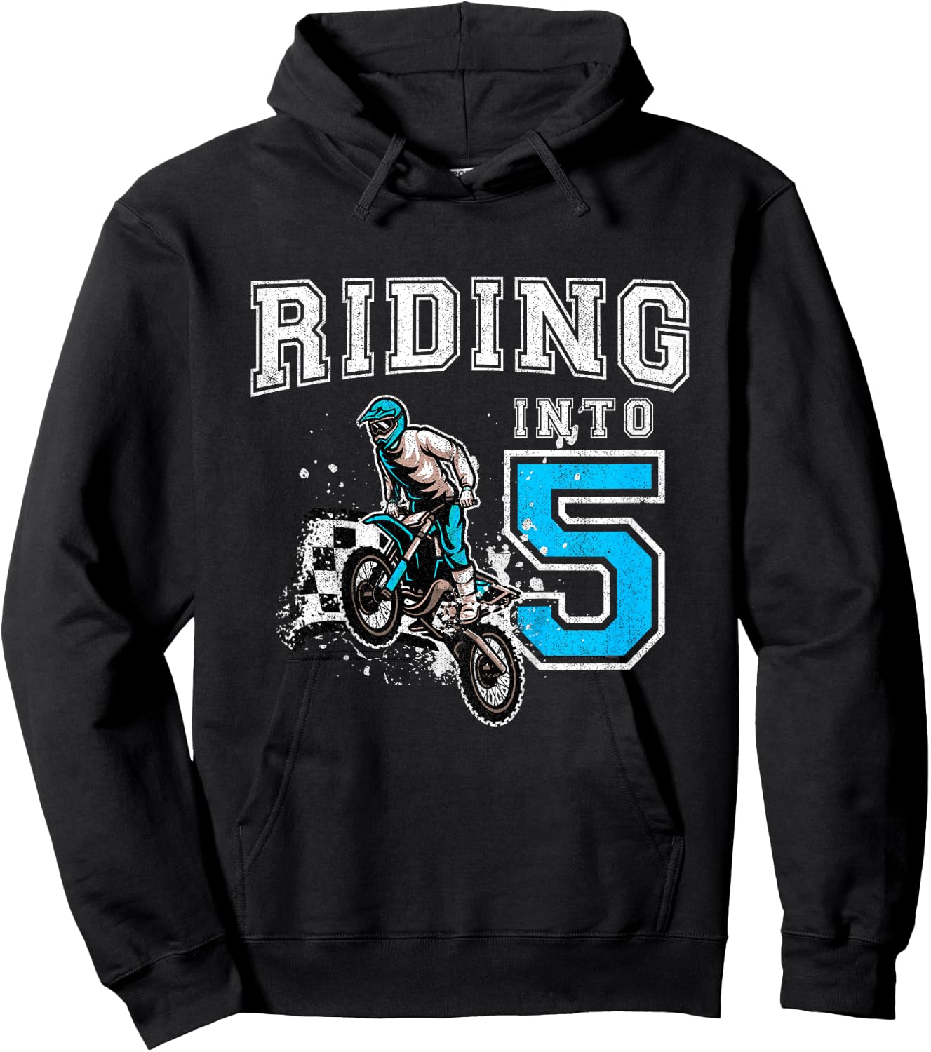 Kids Riding Into 5 Years Old 5th Birthday Boy Dirt Bike Party Hoodie - Hoodie | Black