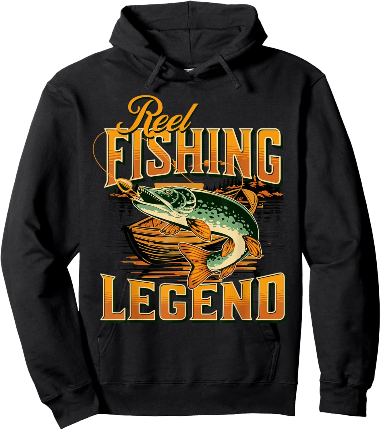 Reel Fishing Legend |Vintage Fishing Pike Hoodie - Hoodie | Black