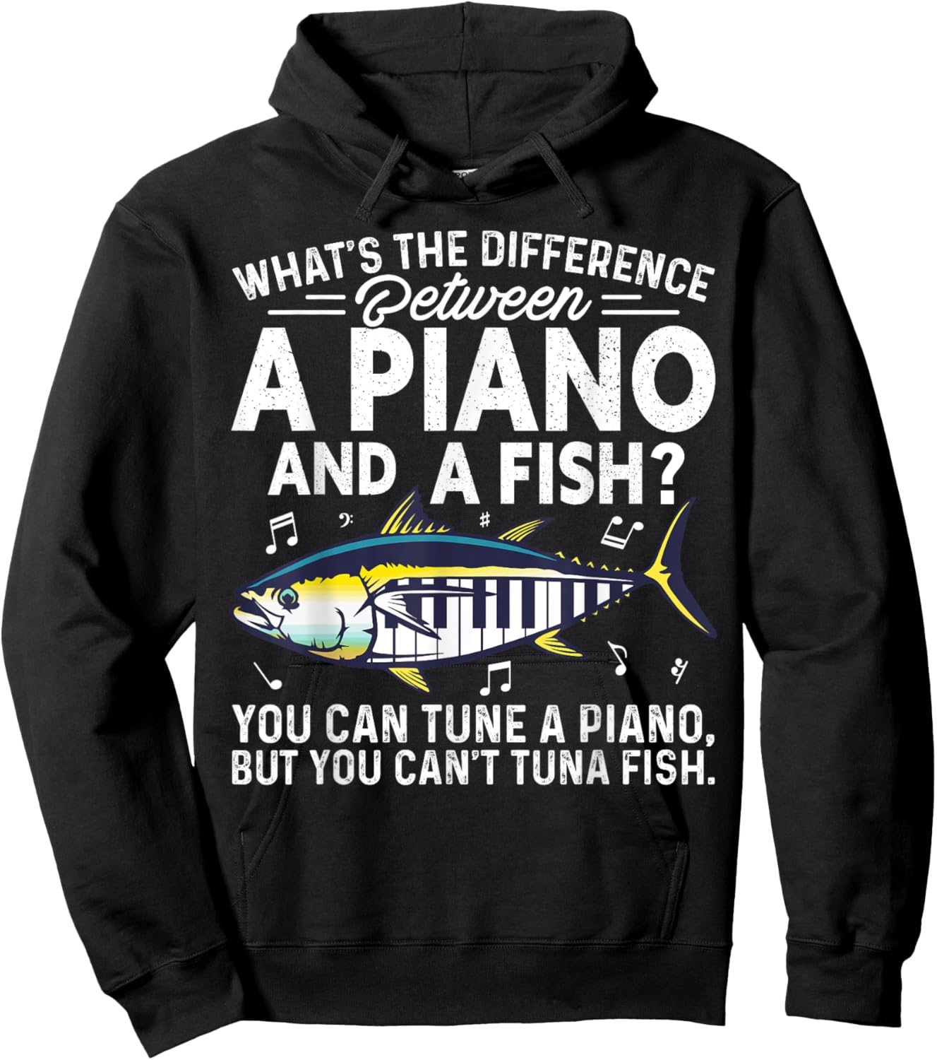 Funny Piano Tuna Fish Music Sarcastic Joke Gift Hoodie - Hoodie | Black