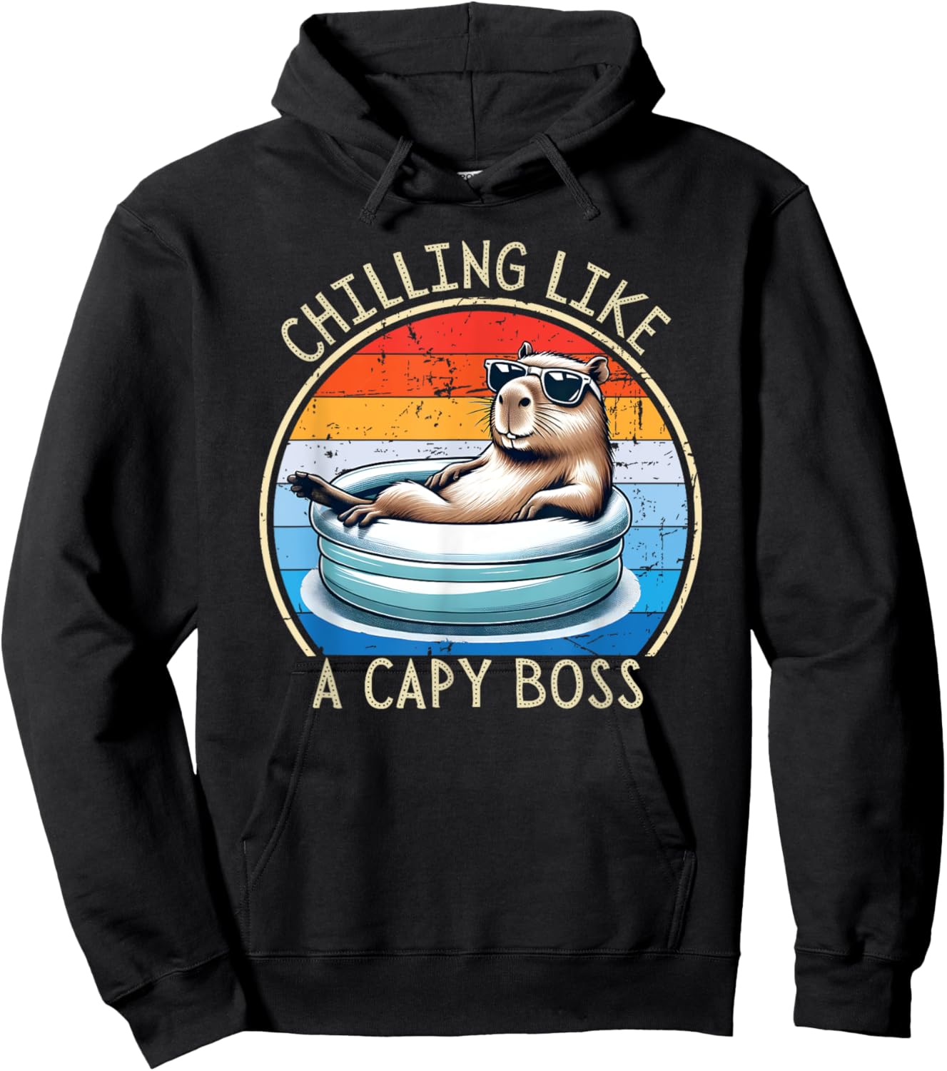 Retro Funny Capybara - Chilling like a Capy Boss Hoodie - Hoodie | Black