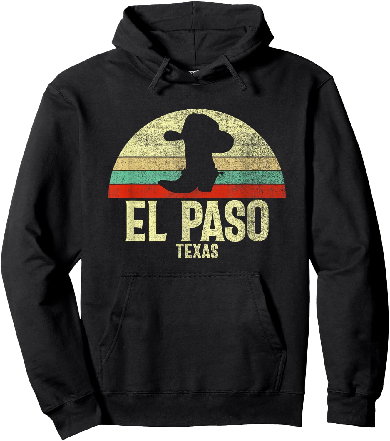 Retro El Paso Texas Cowboy Hat On Cowboy Boot Vintage Hoodie - Hoodie | Black