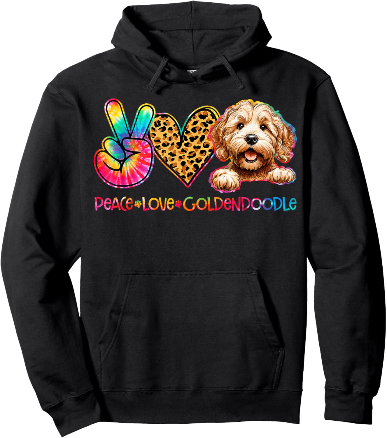 Peace Love Goldendoodle Tie Dye Dog Lover Hoodie - Hoodie | Black