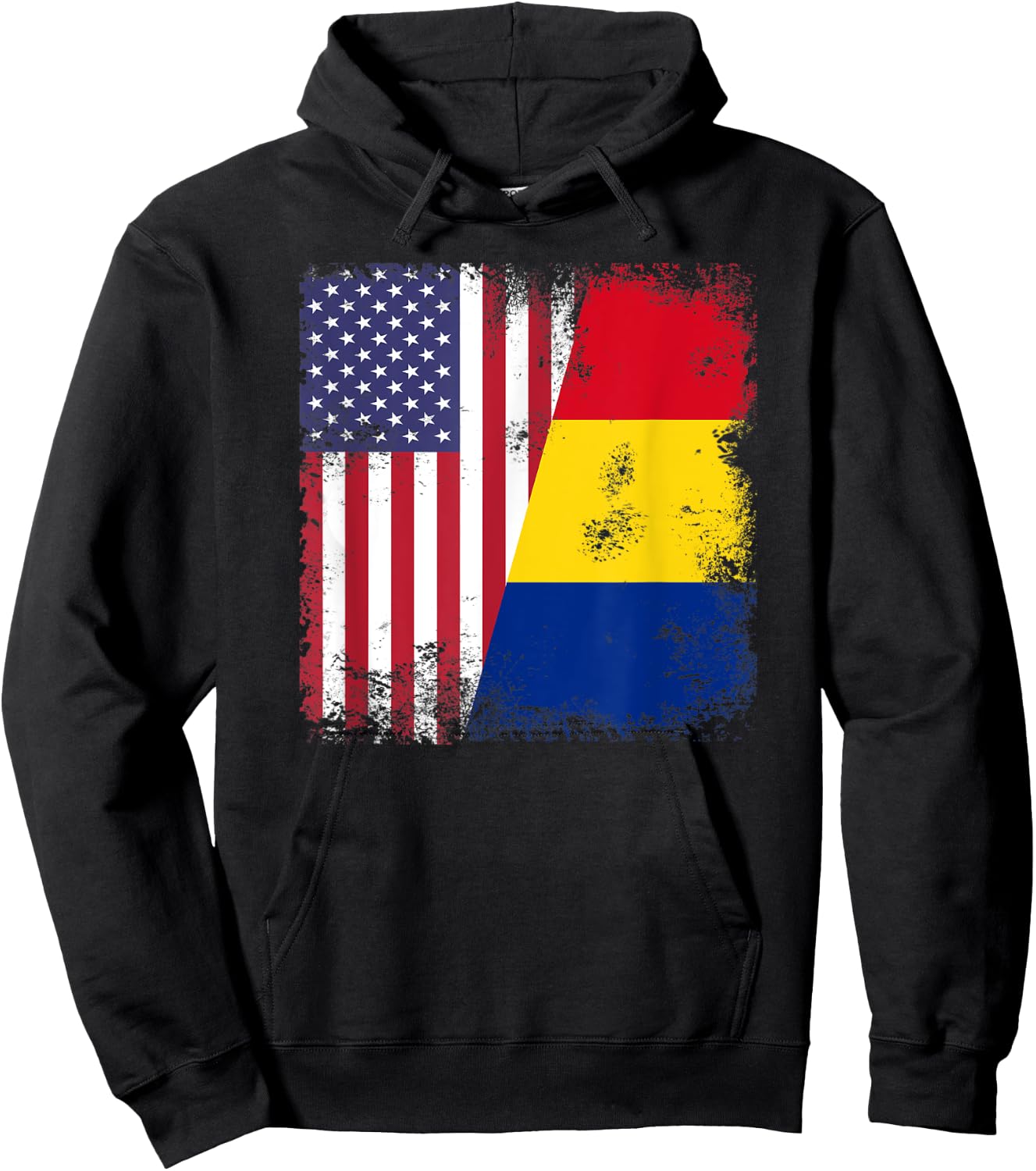 Half Romanian Flag | Vintage Romania USA Gift Hoodie - Hoodie | Black