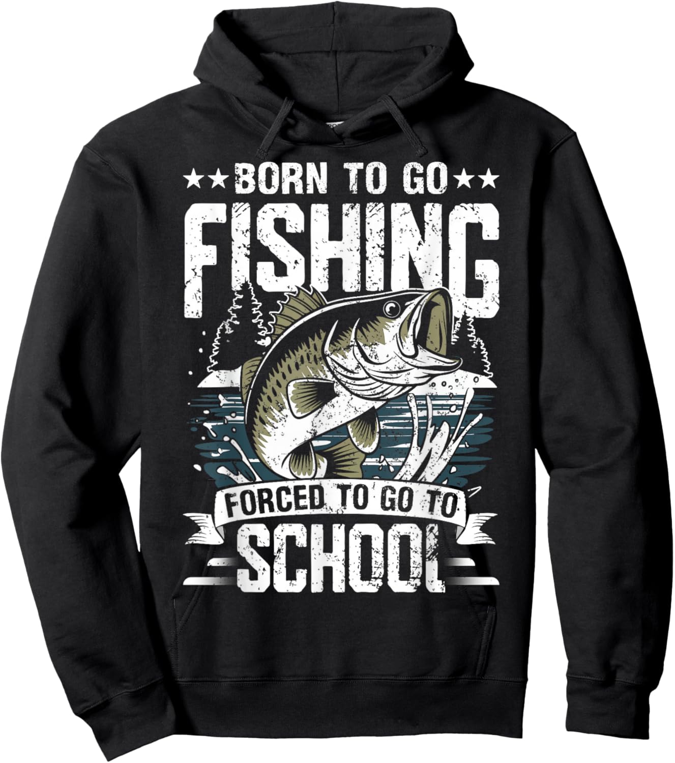 Teen Boys Fishing Shirt Forced to Go to School Bass Fish Hoodie - Hoodie | Black