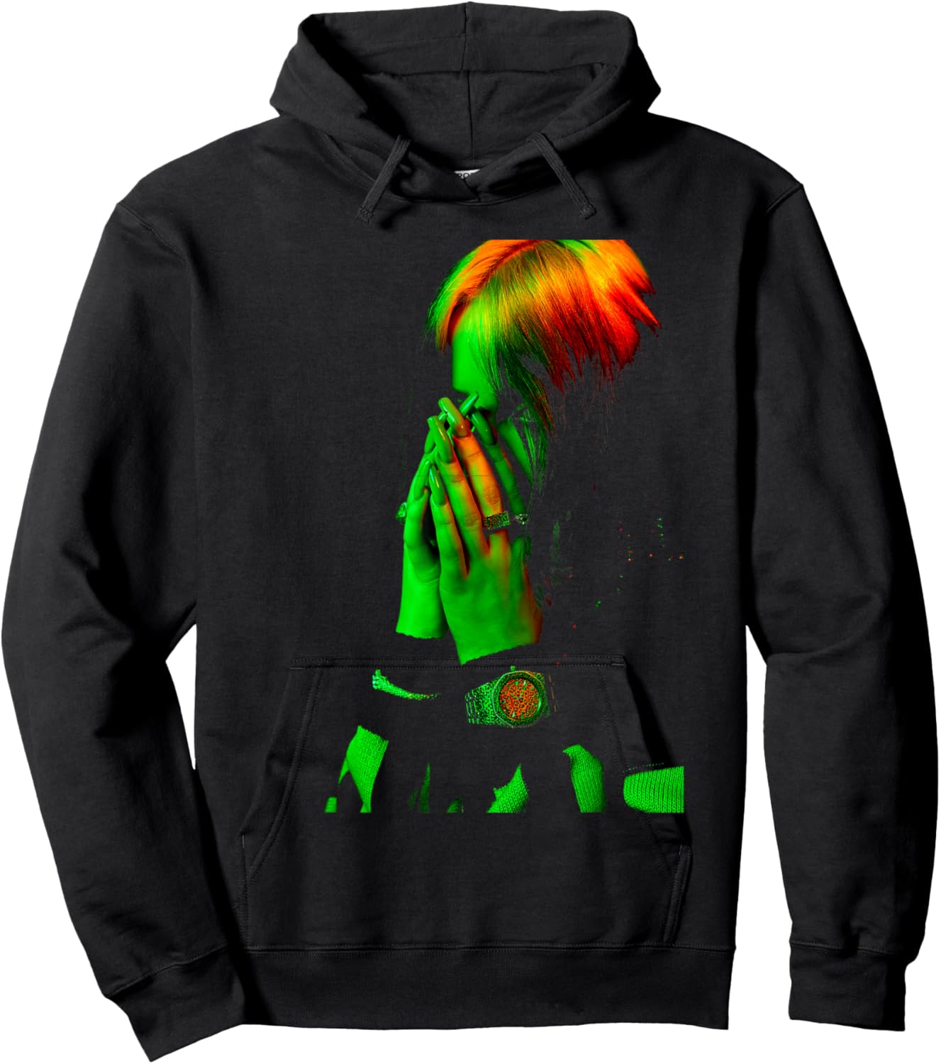 Official Billie Eilish Hand Face Photo Black Hoodie - Hoodie | Black