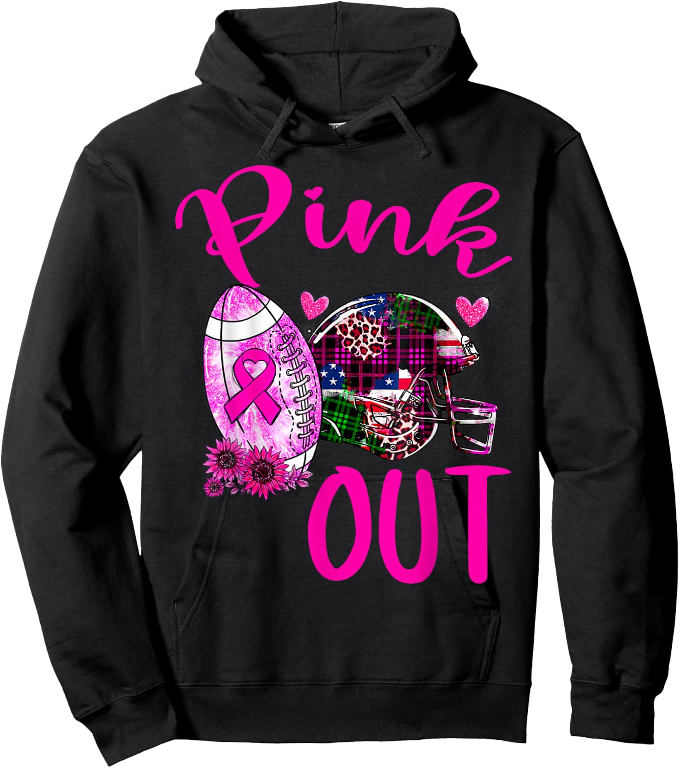 Pink Out Breast Cancer Awareness Bleached Football Mom Girls Hoodie - Hoodie | Black