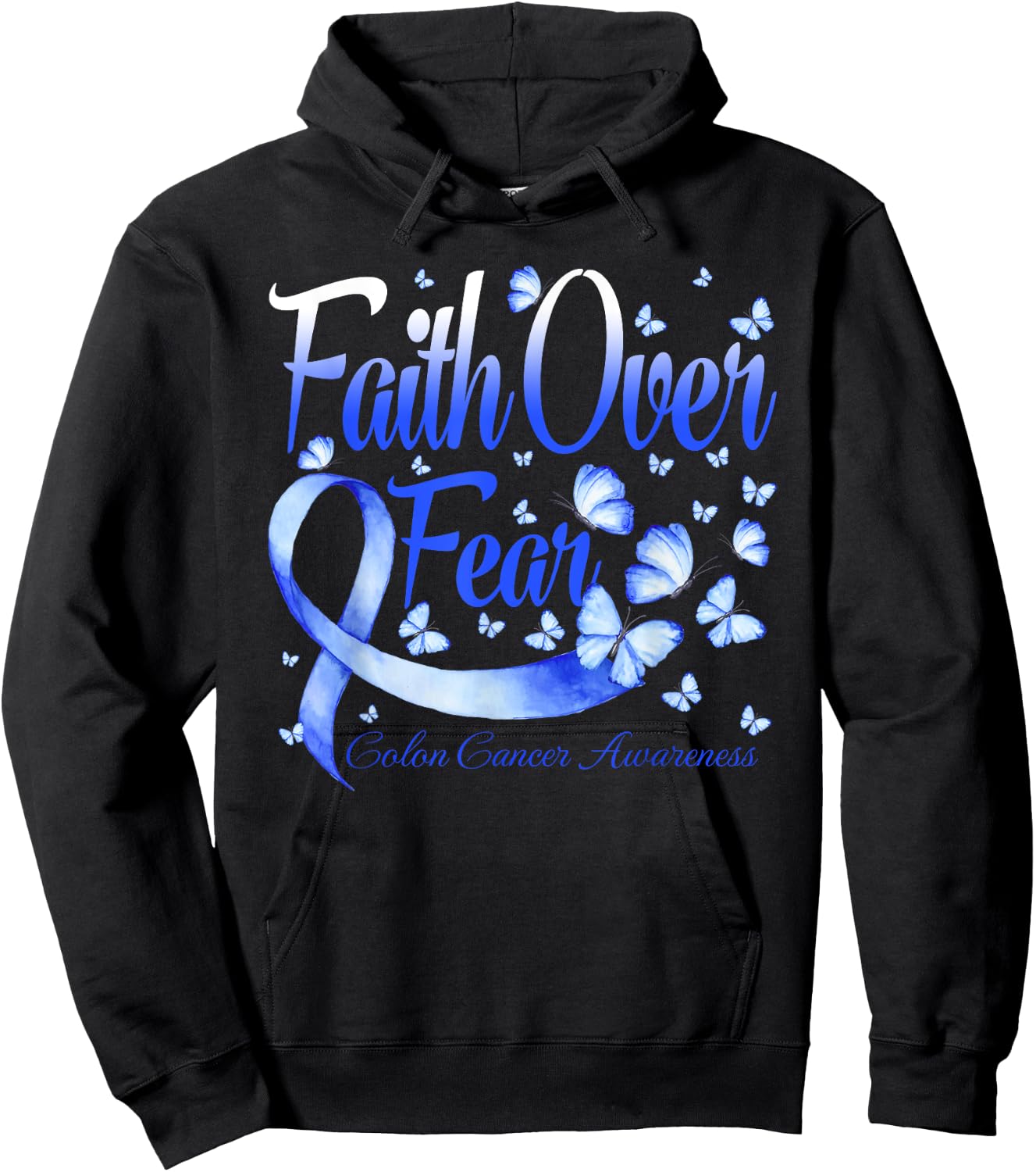 Faith Over Fear Colon Cancer Awareness Butterfly Hoodie - Hoodie | Black