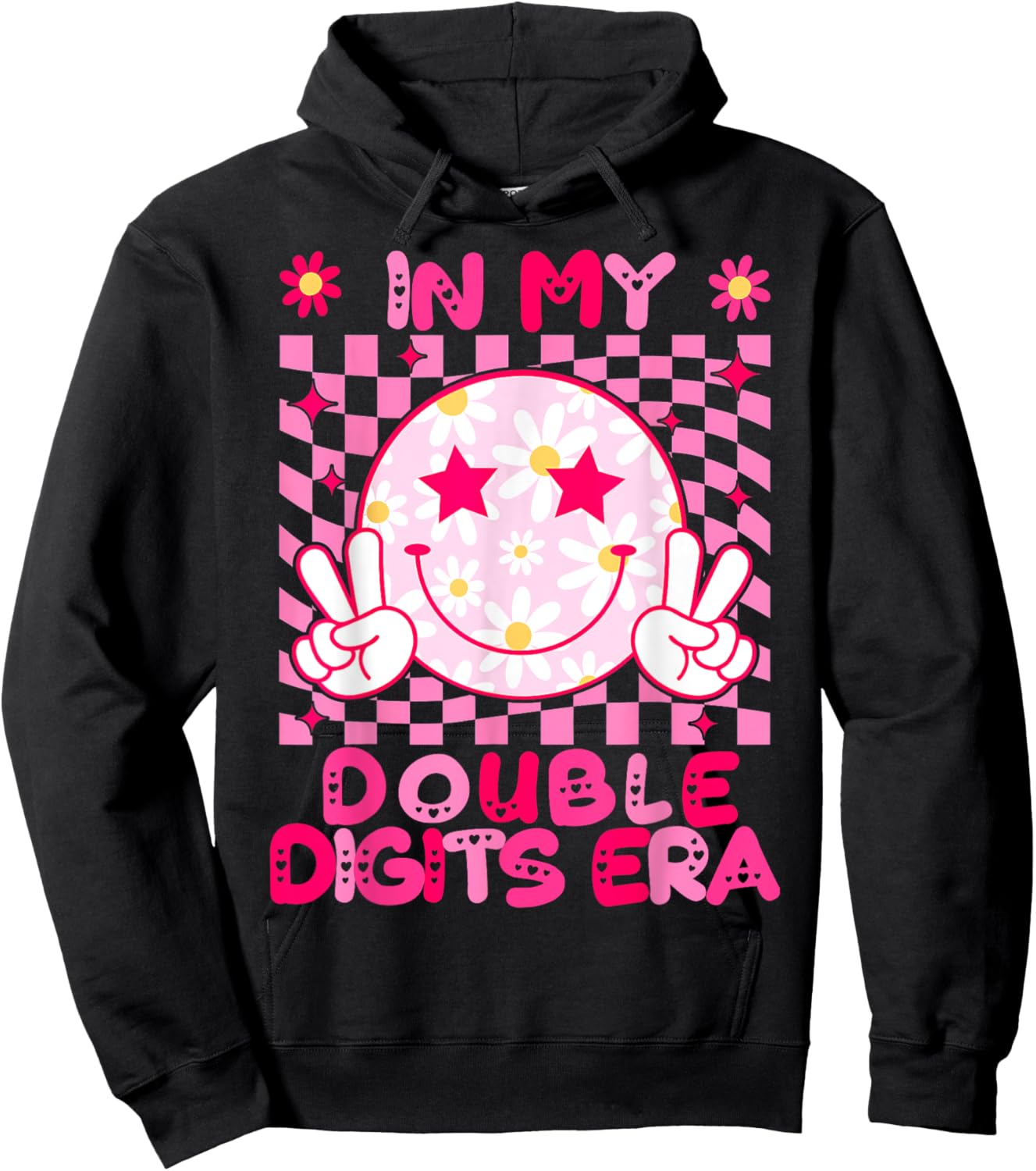 In My Double Digits Era Retro 10 Year Old 10th Birthday Girl Hoodie - Hoodie | Black