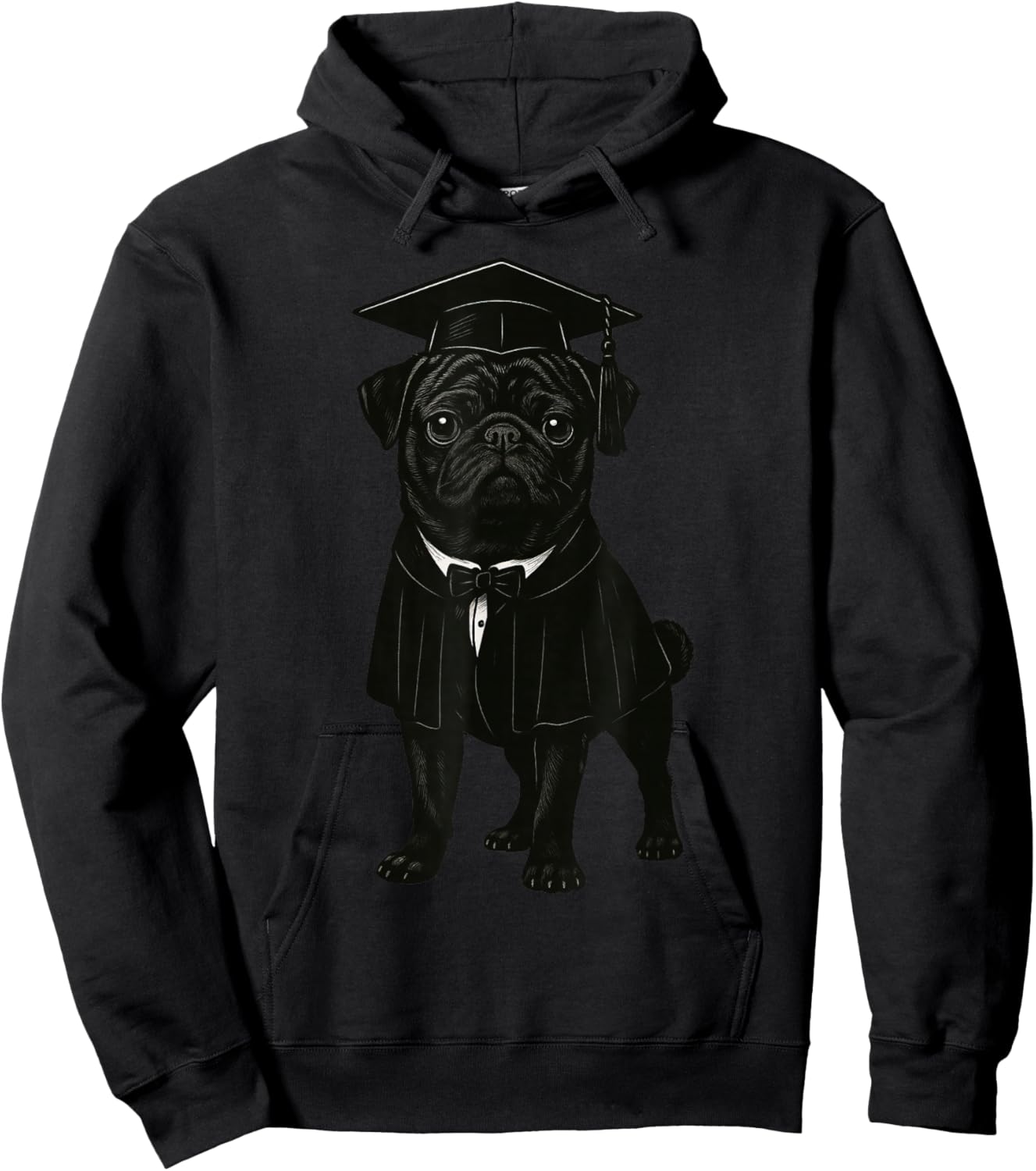 Cute Dog Black Pug Graduation Hoodie - Hoodie | Black