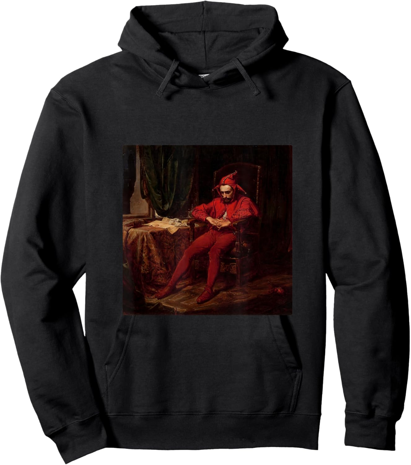 Sad Jester Stanczyk in Red Jan Matejko Art Hoodie - Hoodie | Black