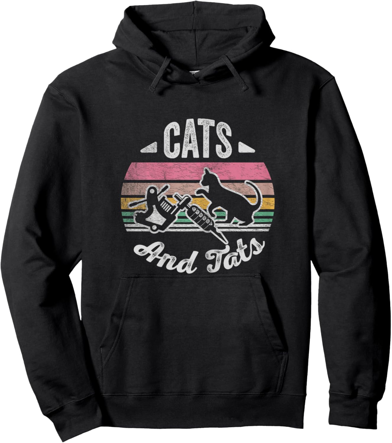Vintage Cats And Tats Shirt Cat Tattoo Lover Cats & Tats Women Hoodie - Hoodie | Black