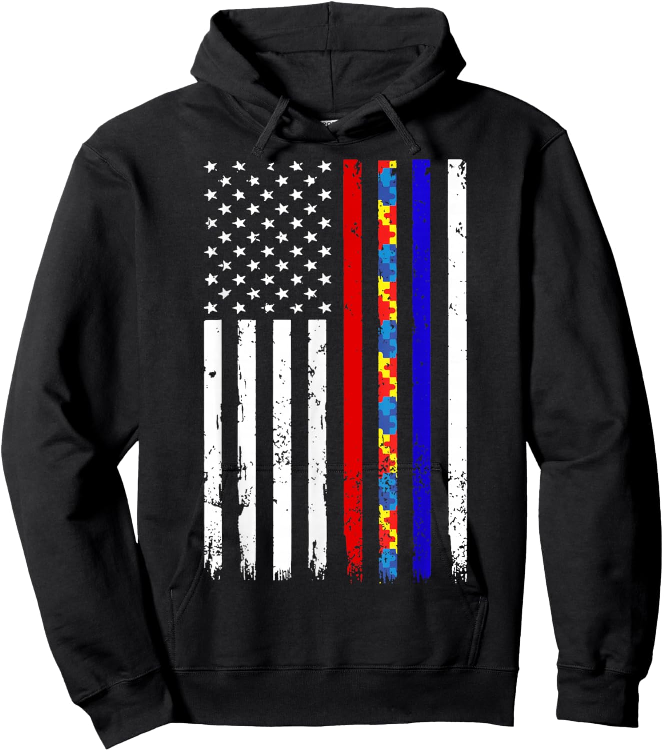Thin Red Blue Line Police Firefighter Autism Awareness Gifts Hoodie - Hoodie | Black