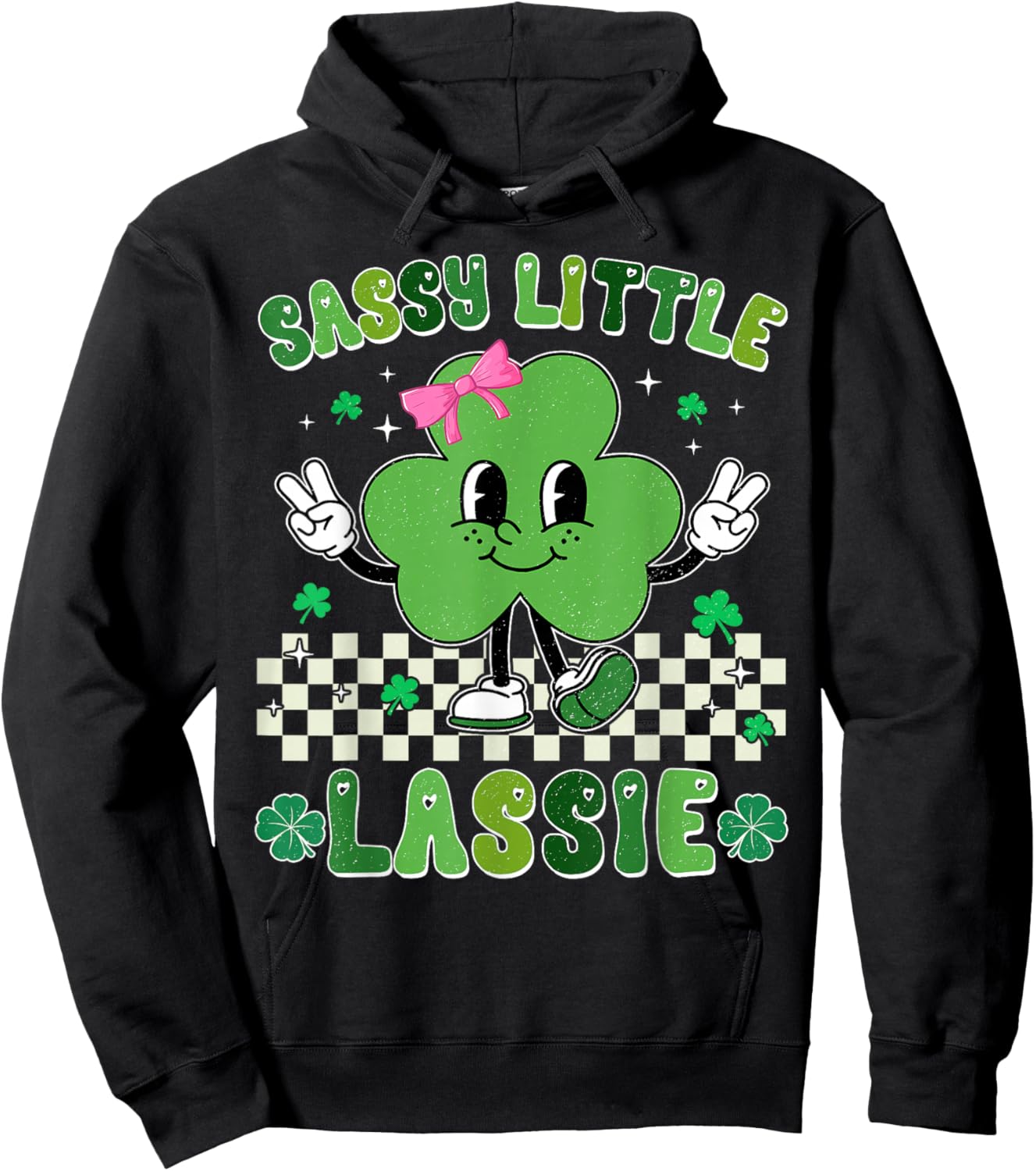 Retro St Patrick's Day Sassy Little Lassie Kid Girls Toddler Hoodie - Hoodie | Black