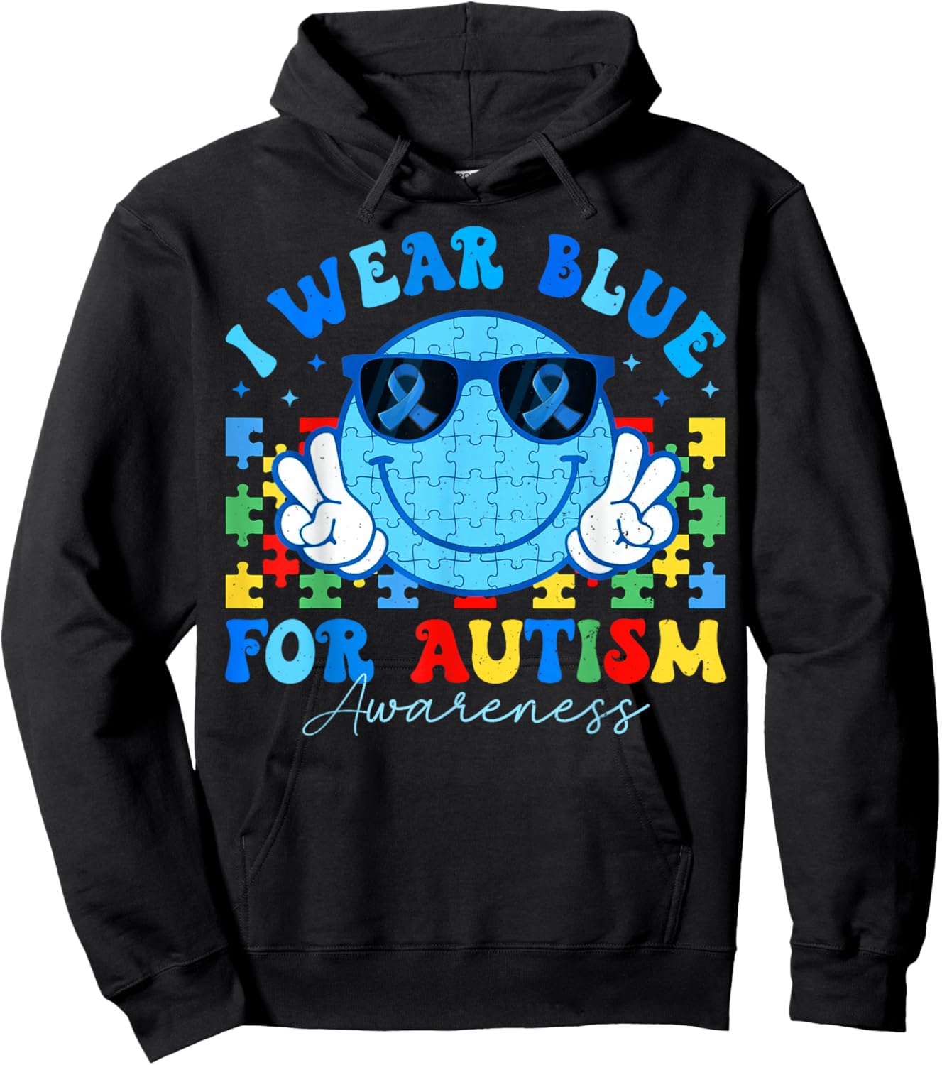 I Wear Blue For Autism Awareness Month Teacher Kids Boys Hoodie - Hoodie | Black