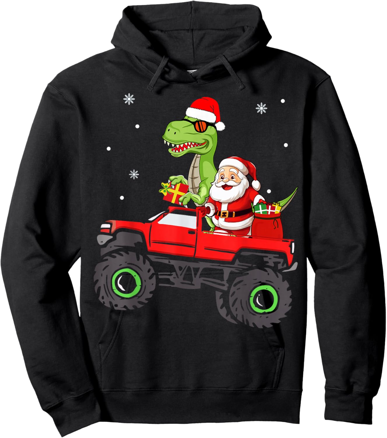 Christmas Family Matching santa truck dinosaur boys kids Hoodie - Hoodie | Black