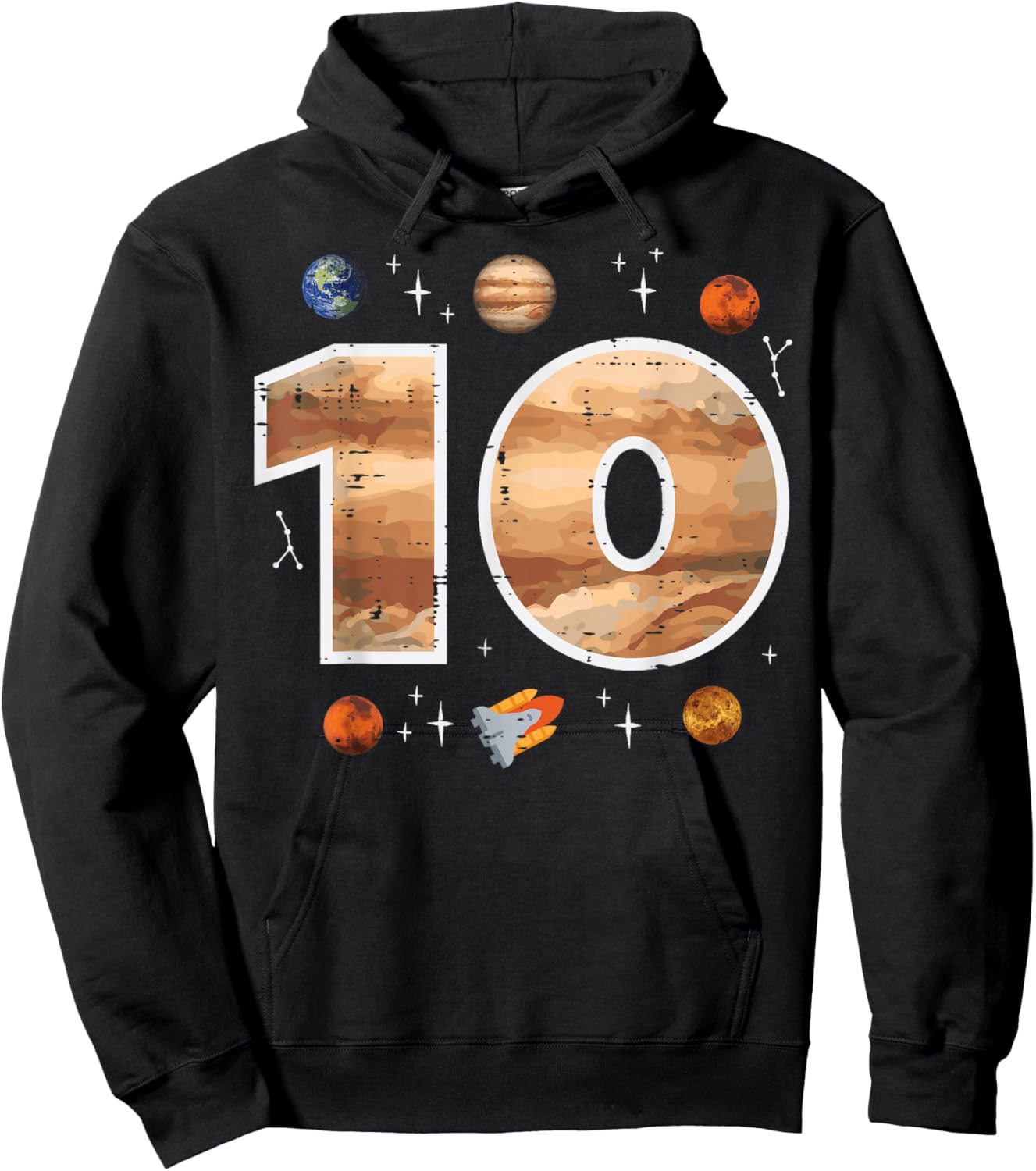 10th Birthday Planets Astronaut 10 Years Old Bday Space Boys Hoodie - Hoodie | Black