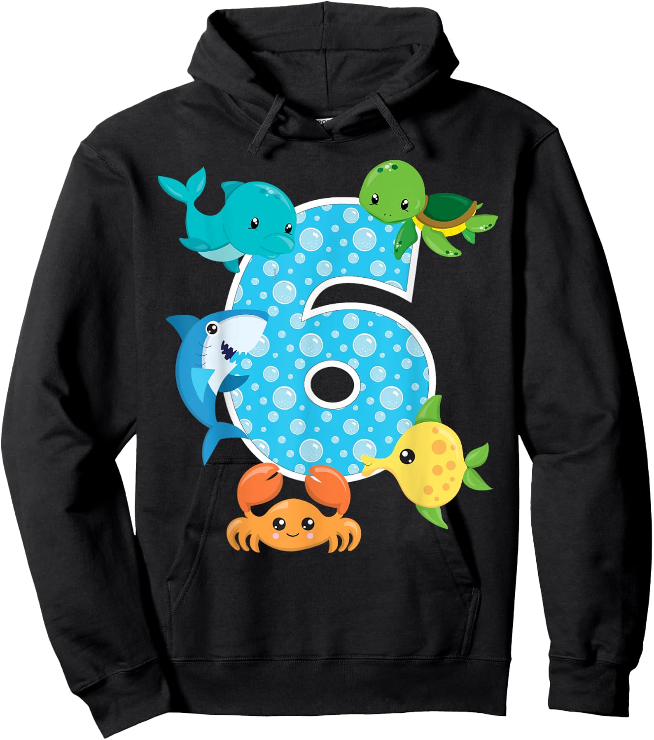 6th Birthday Party 6 Year Old Sea Fish Aquarium Birthday Boy Hoodie - Hoodie | Black