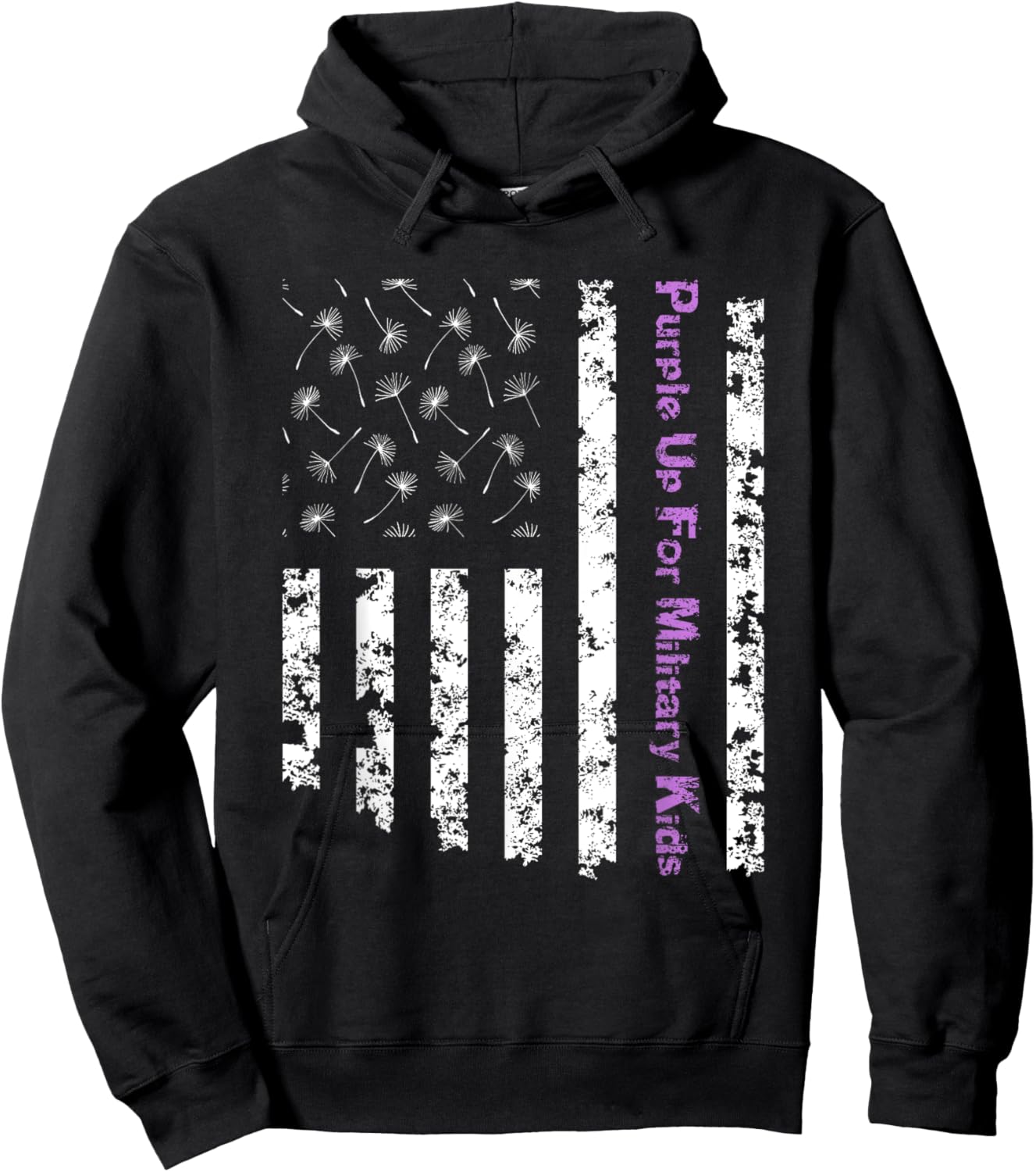 Purple Up For Military Kids Army Child Dandelion US Flag Hoodie - Hoodie | Black