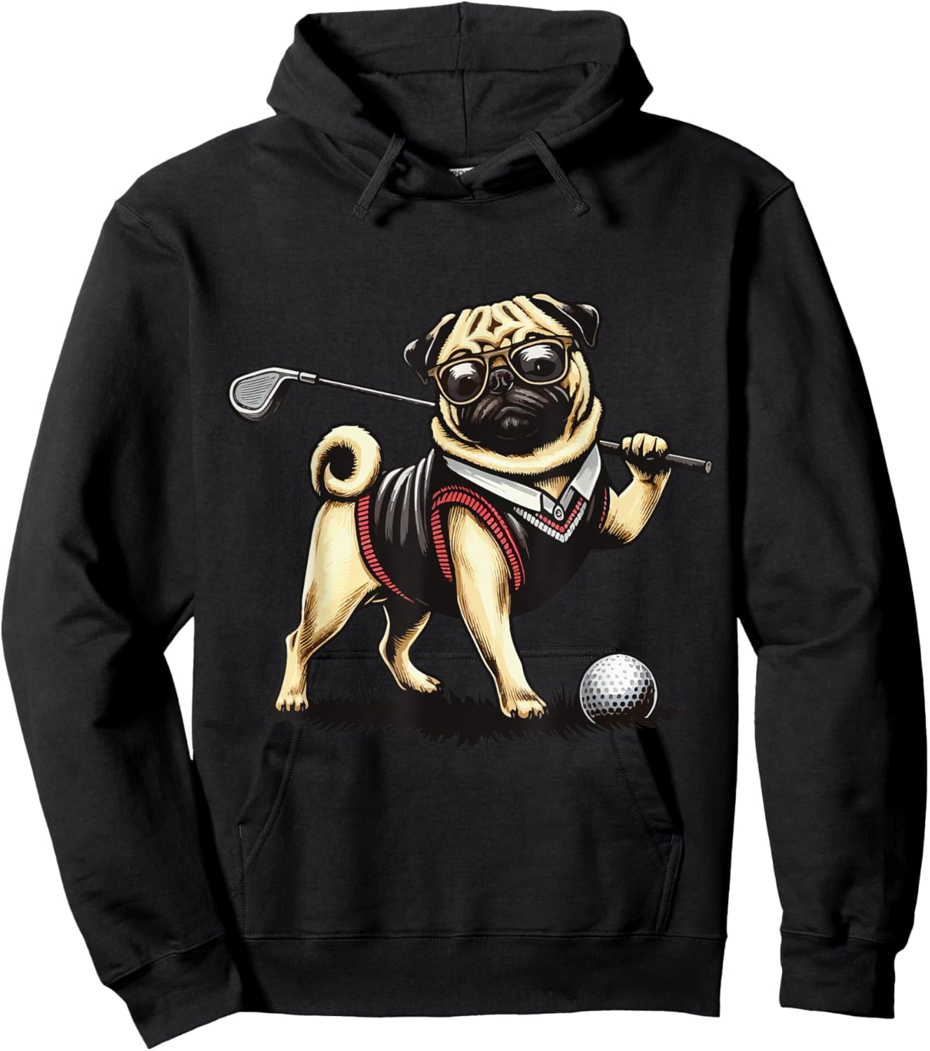 Dog Pug Playing Golf - Golfer Women Girls Kids Hoodie - Hoodie | Black