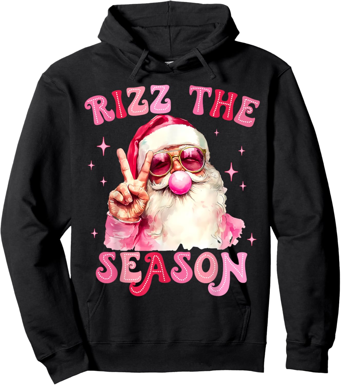 Rizz The Season Santa Pink Bubble Gum Rizzmas Christmas Kids Hoodie - Hoodie | Black