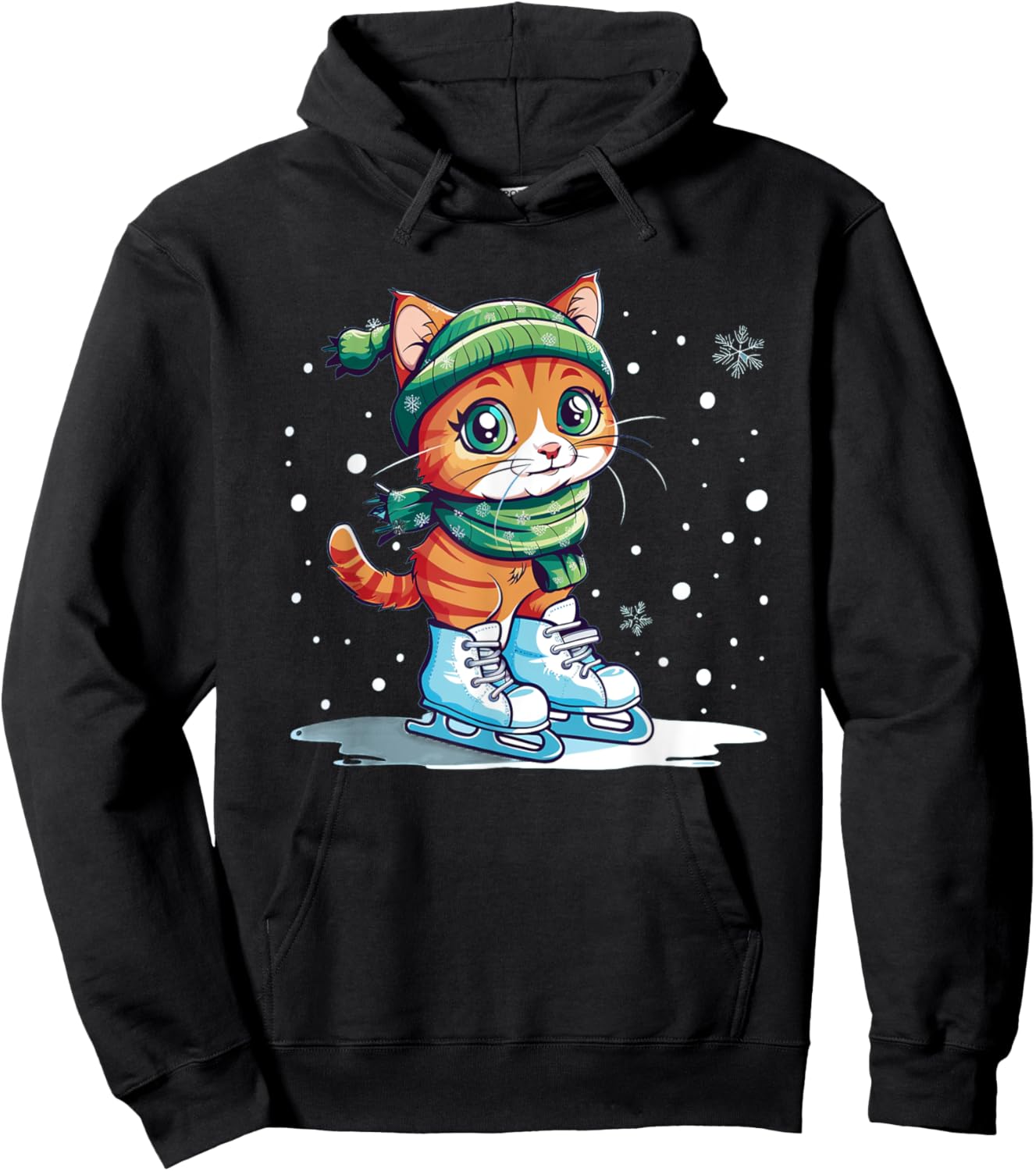 Cute Cat with Ice skating Shoes Men Women Kids Hoodie - Hoodie | Black