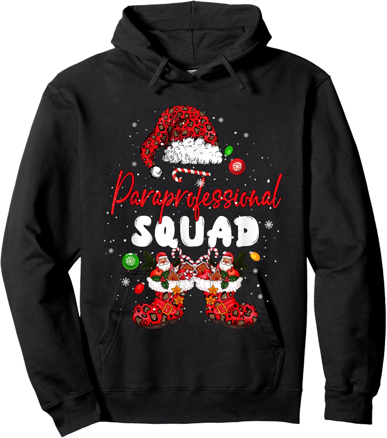 Paraprofessional Squad Leopard Santa Christmas Job Team Hoodie - Hoodie | Black
