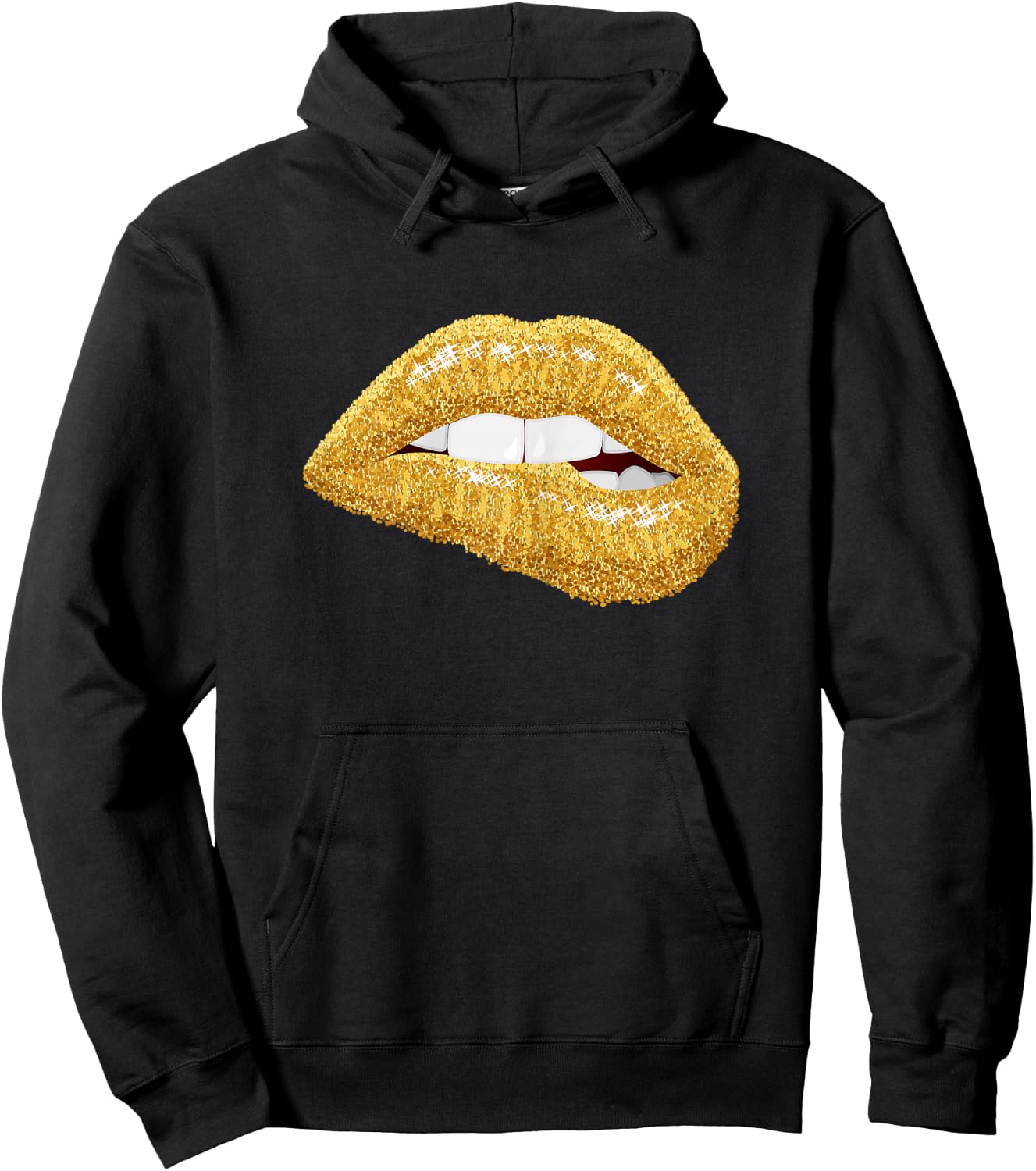 Gold Lips Biting Lipstick Makeup Hoodie - Hoodie | Black