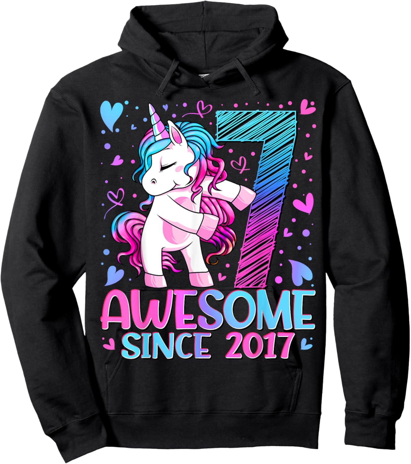 7 Years Old Flossing Unicorn Gifts 7th Birthday Girl Party Hoodie - Hoodie | Black