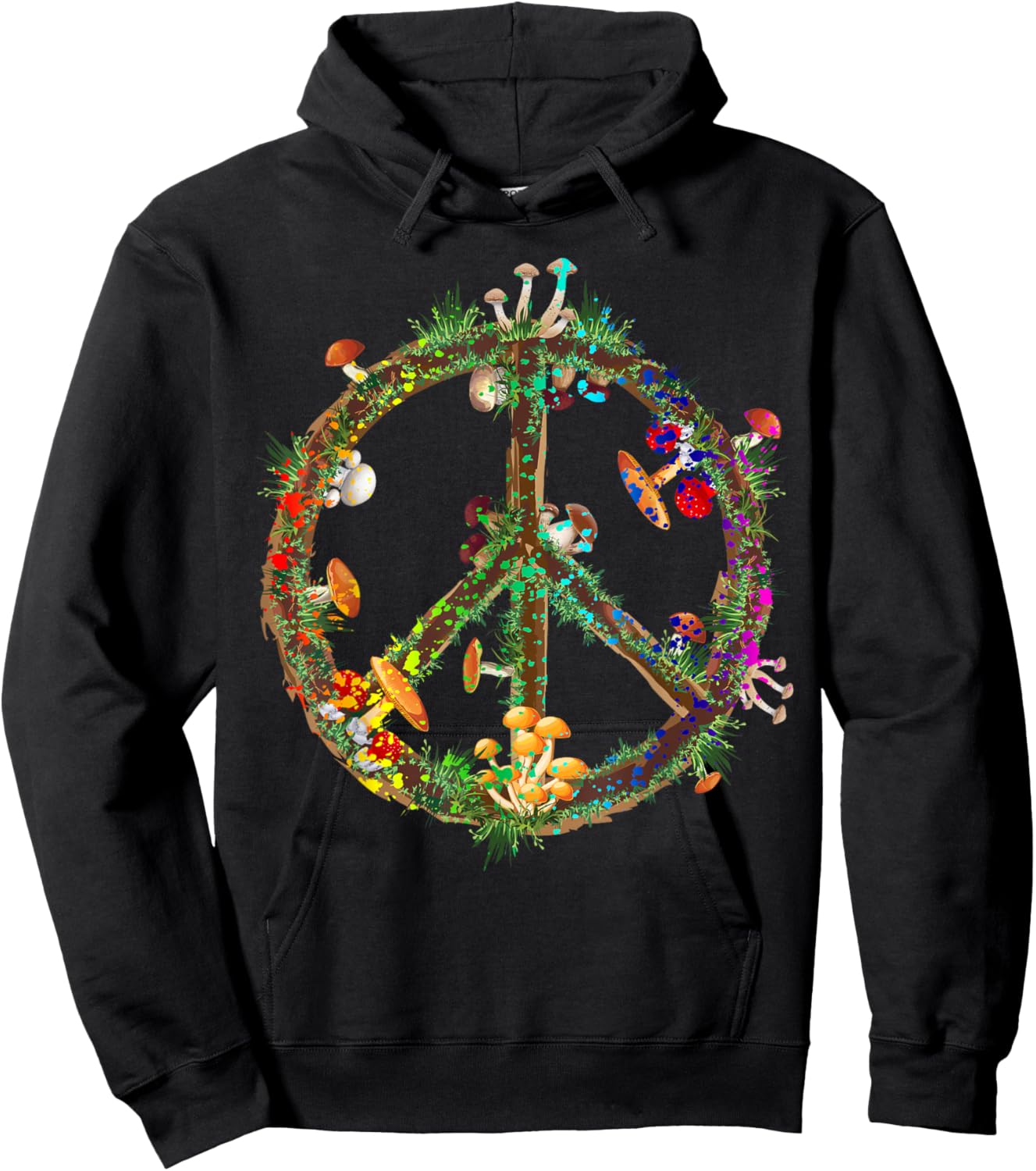 Magic Mushrooms Peace Sign Psychedelic Retro Shrooms Gift Hoodie - Hoodie | Black