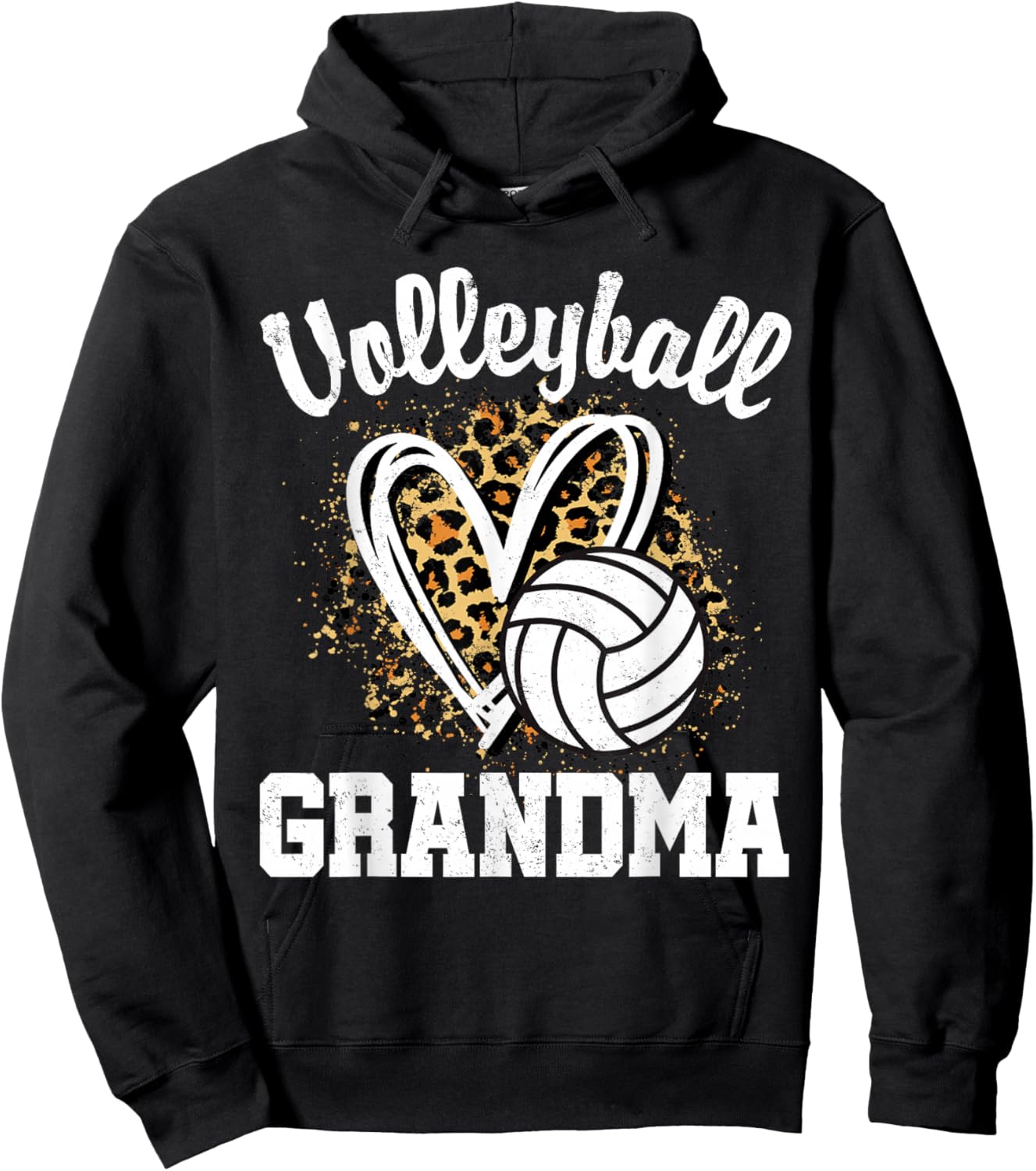 Volleyball Grandma Leopard Heart Matching Family Hoodie - Hoodie | Black