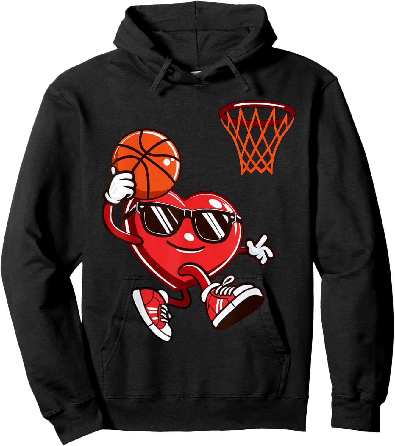 Funny Heart Dunking Basketball Valentines Day Boys Kids Hoodie - Hoodie | Black