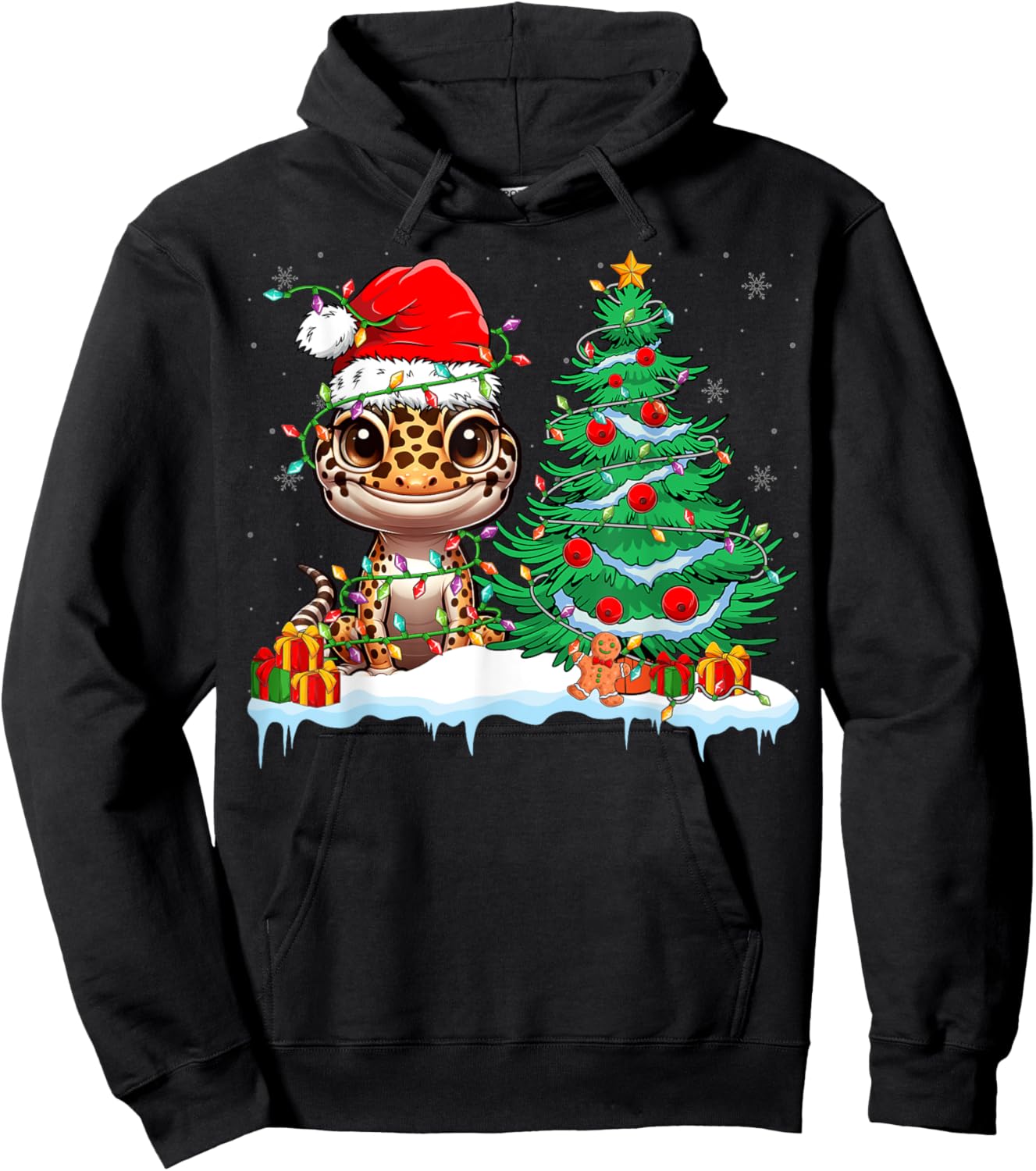 Leopard Gecko - Funny Gecko Wearing Santa Hat Christmas Hoodie - Hoodie | Black
