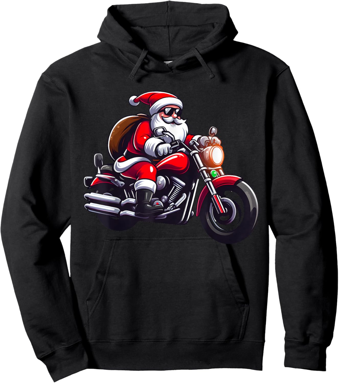 Funny Santa Riding Motorcycle Biker Christmas Hoodie - Hoodie | Black