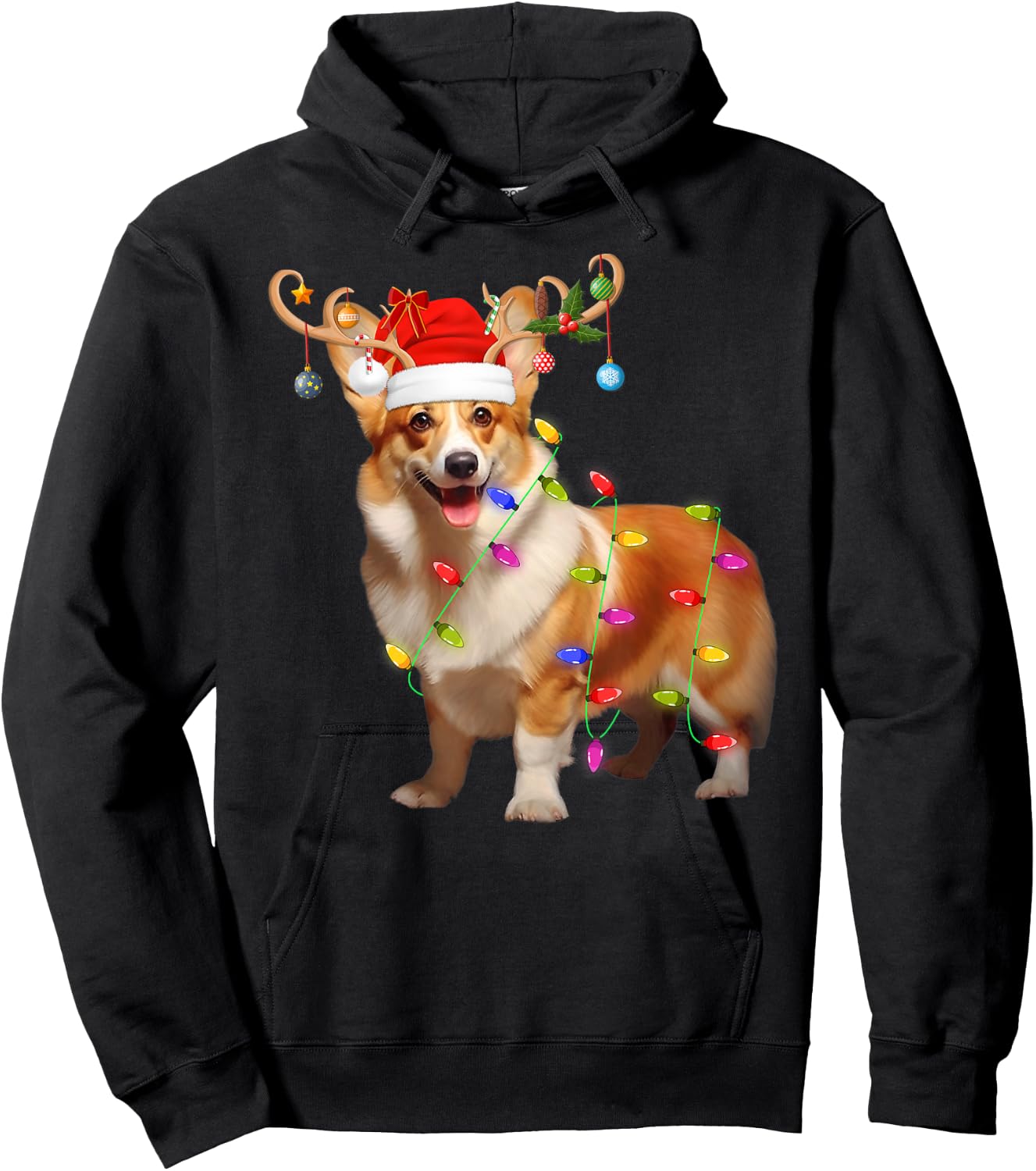 Corgi Dog Xmas Lights Reindeer Santa Corgi Dog Christmas Hoodie - Hoodie | Black