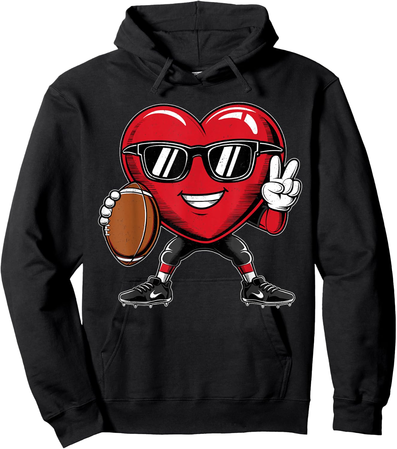 Valentine's Day Heart Playing Football Boys Girls Kids Hoodie - Hoodie | Black