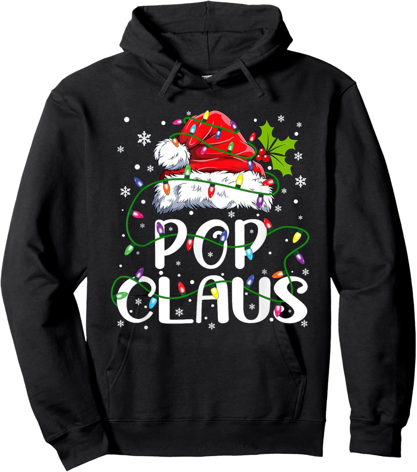 Pop Claus Christmas Santa Hat Matching Family Xmas Lights Hoodie - Hoodie | Black