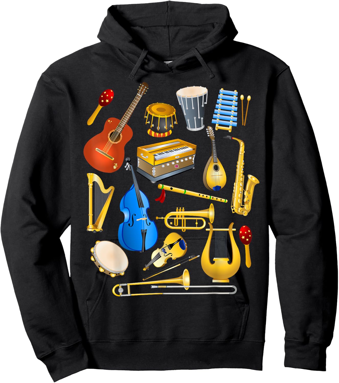 Cute Little Boys Musical Instruments Fans Funny Gift Hoodie - Hoodie | Black