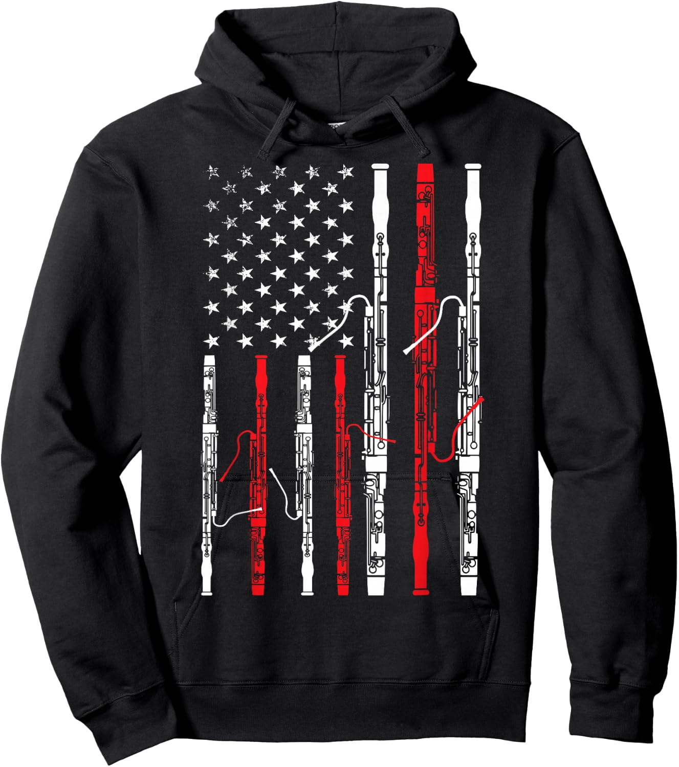 Bassoon American Flag 4th July Patriotic Music Hoodie - Hoodie | Black