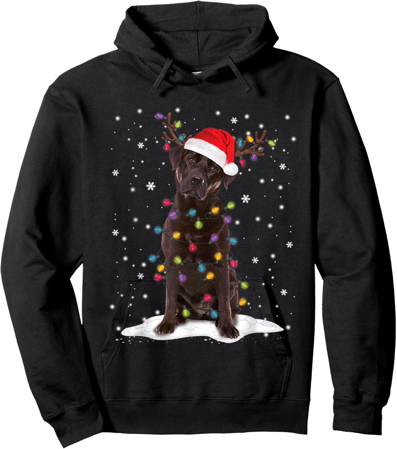 Chocolate Lab Labrador Christmas Tree Lights Pajama Dog Xmas Hoodie - Hoodie | Black