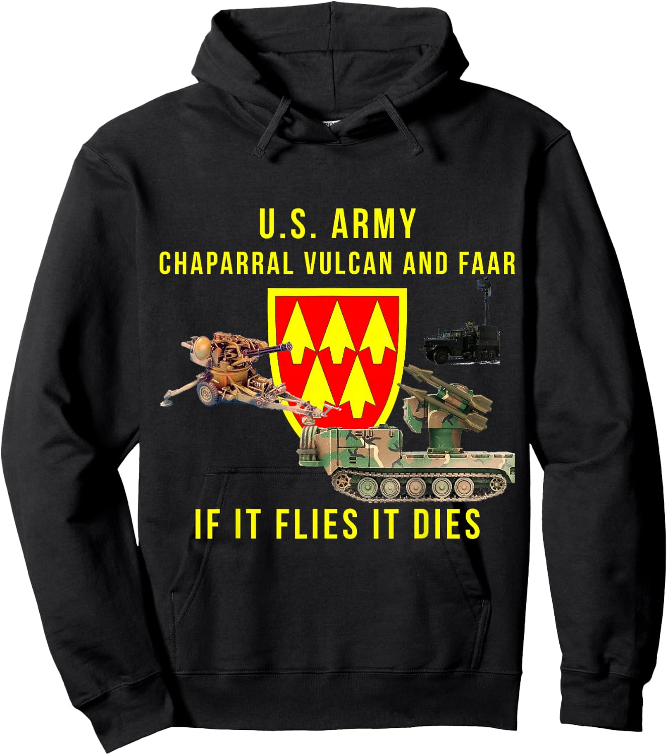 US Army Chaparral Vulcan and FAAR Patriotic 32 AADCOM Hoodie - Hoodie | Black